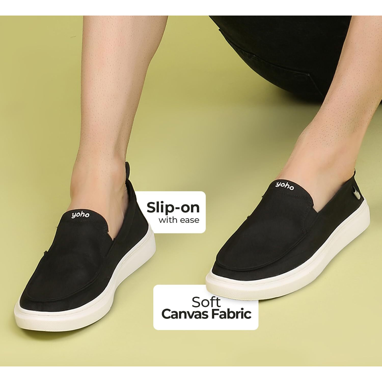 YOHO Kite Mens Stylish Versatile Breathable Slip-On Sneakers (SoS) | Classic Black - UK 8