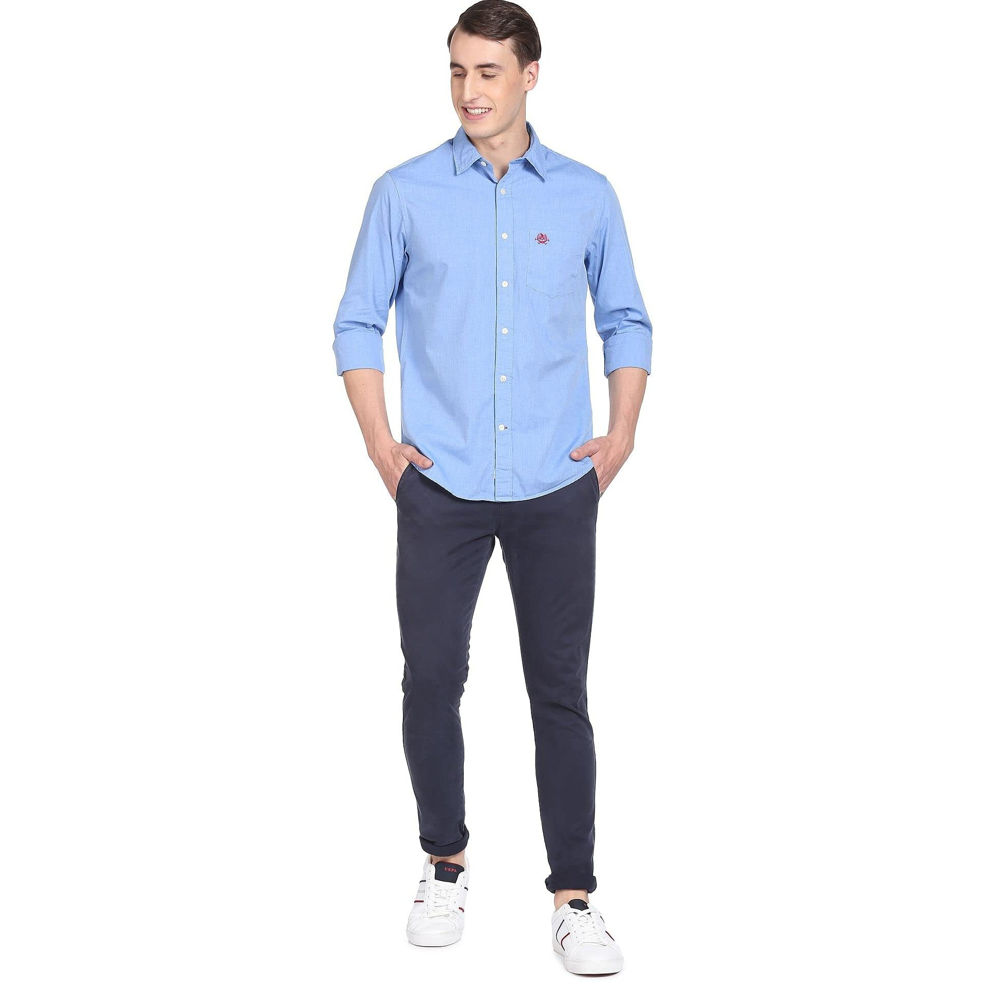 U.S. POLO ASSN. Mens Solid FILAFIL FS Shirts (USSHTR0005_DK. Blue_M)