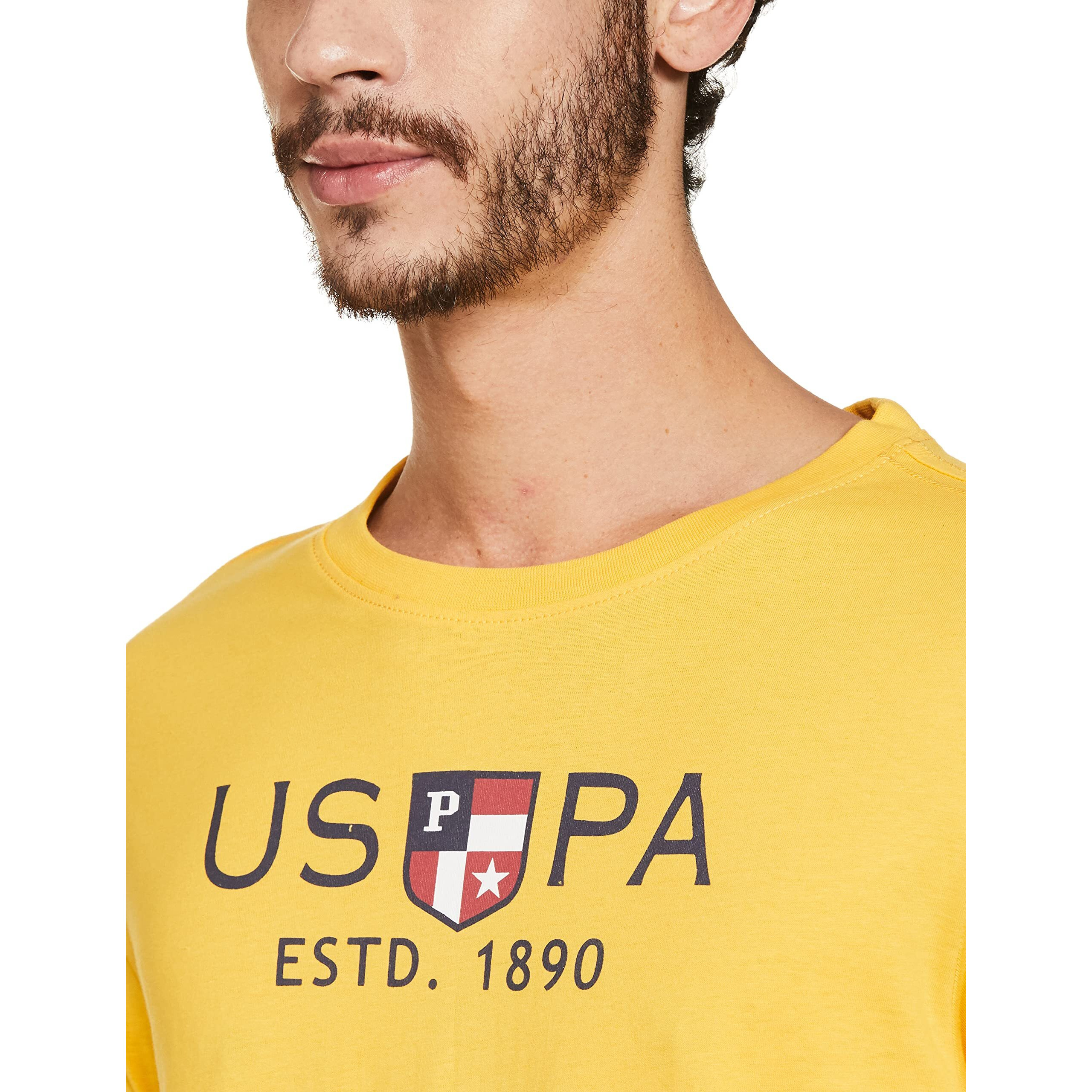 U.S. POLO ASSN. Men Slim Half Sleeve Round Neck T Shirts (Ustshs1376_Large_Yellow)