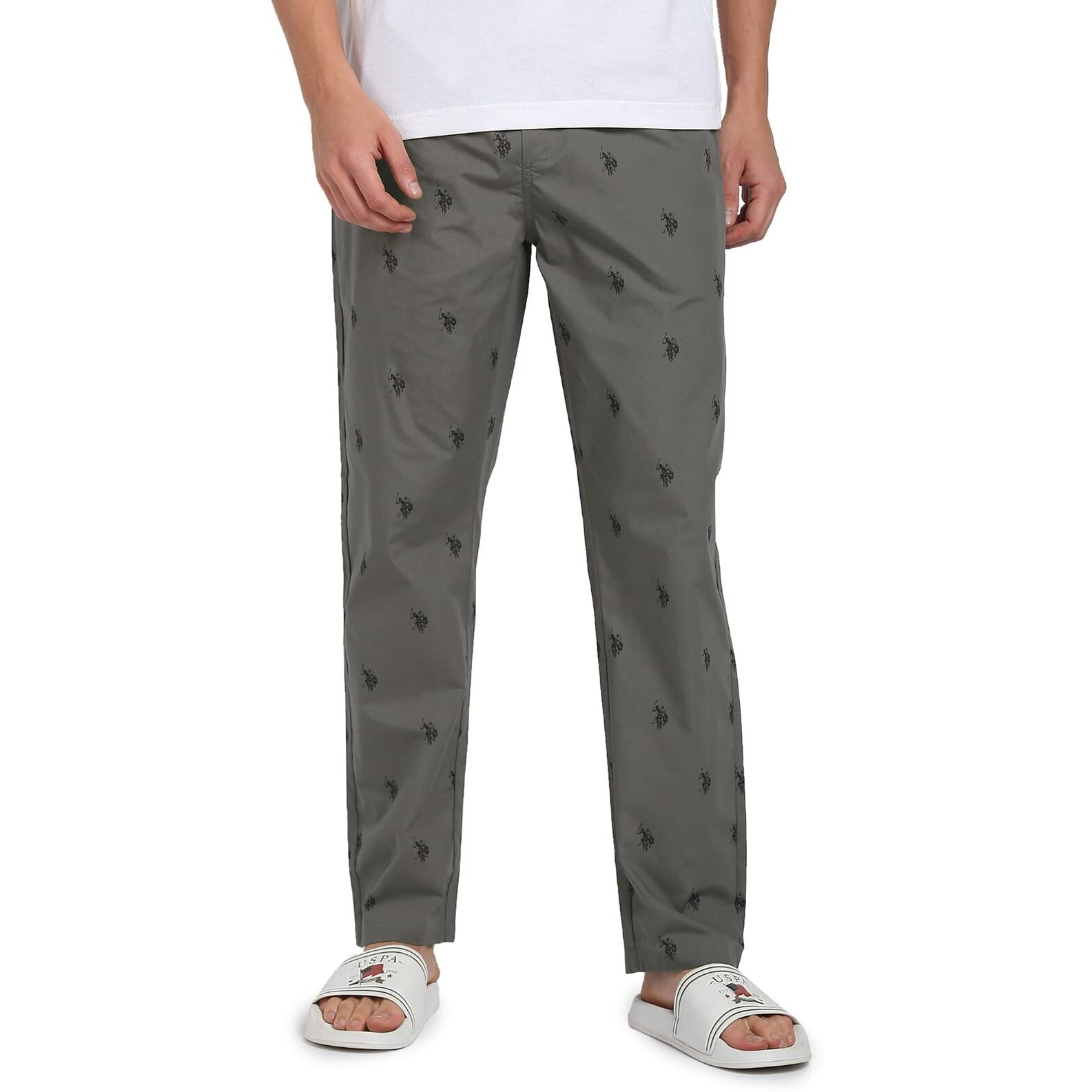 U.S. POLO ASSN. Men Signature Logo Print Cotton Lounge Regular Fit Pants-Pack Of 1 (Grey M)