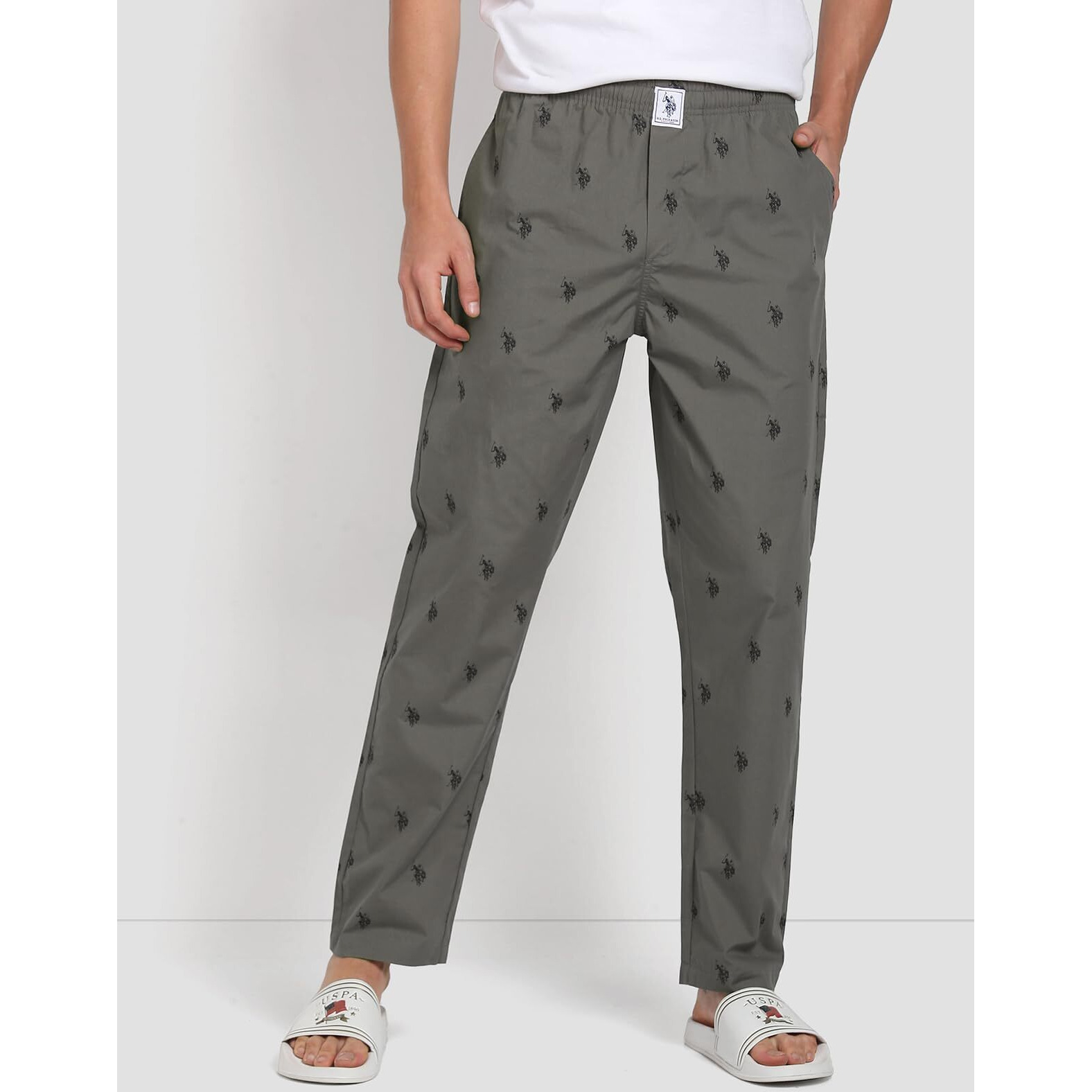 U.S. POLO ASSN. Men Signature Logo Print Cotton Lounge Regular Fit Pants-Pack Of 1 (Grey M)