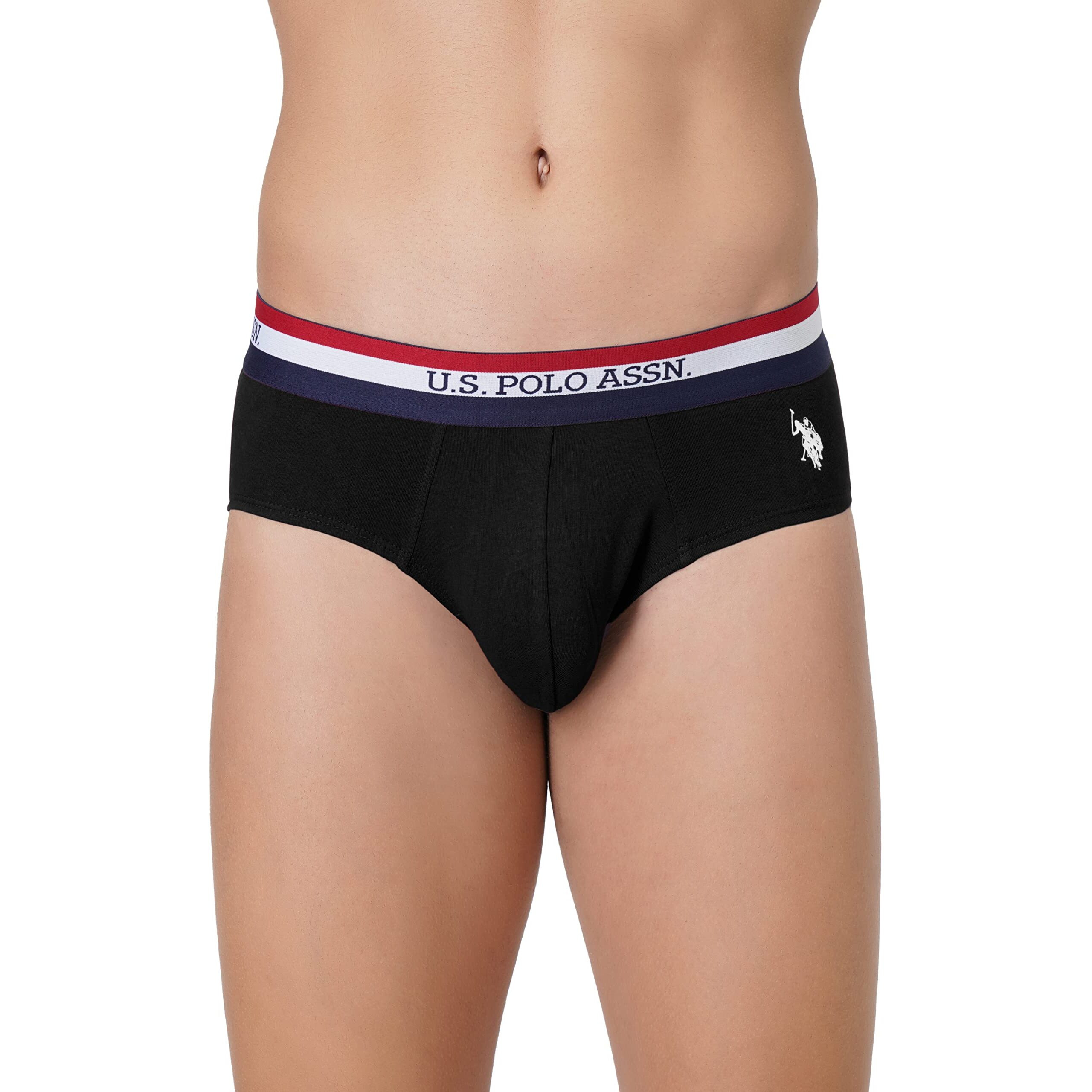 U.S. POLO ASSN. Cotton Men Striped Waistband Antibacterial Eb002 Briefs - Pack of 2 (Black/Bistrogreen M)