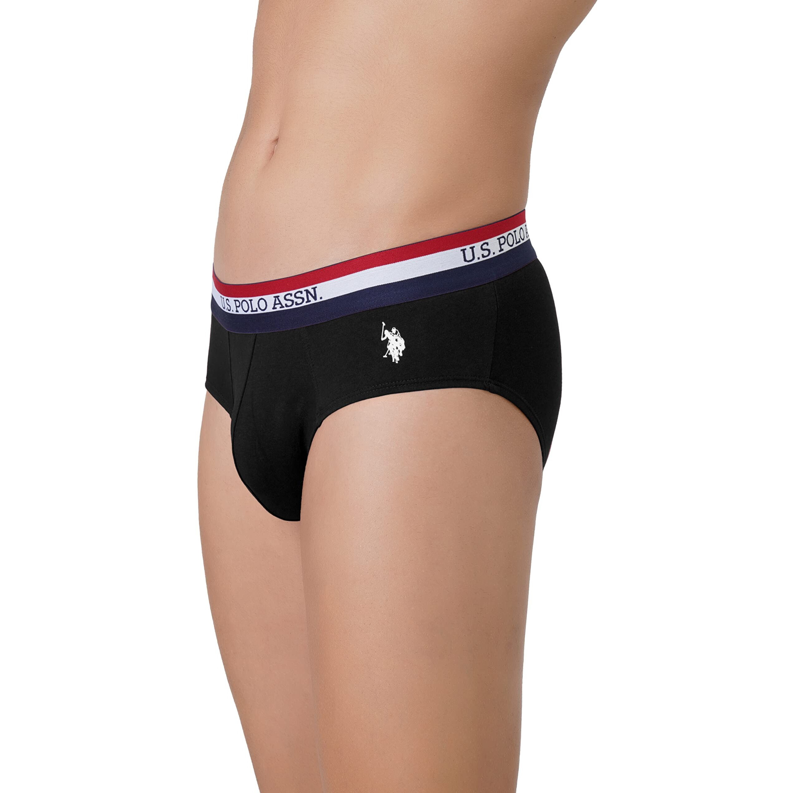 U.S. POLO ASSN. Cotton Men Striped Waistband Antibacterial Eb002 Briefs - Pack of 2 (Black/Bistrogreen M)