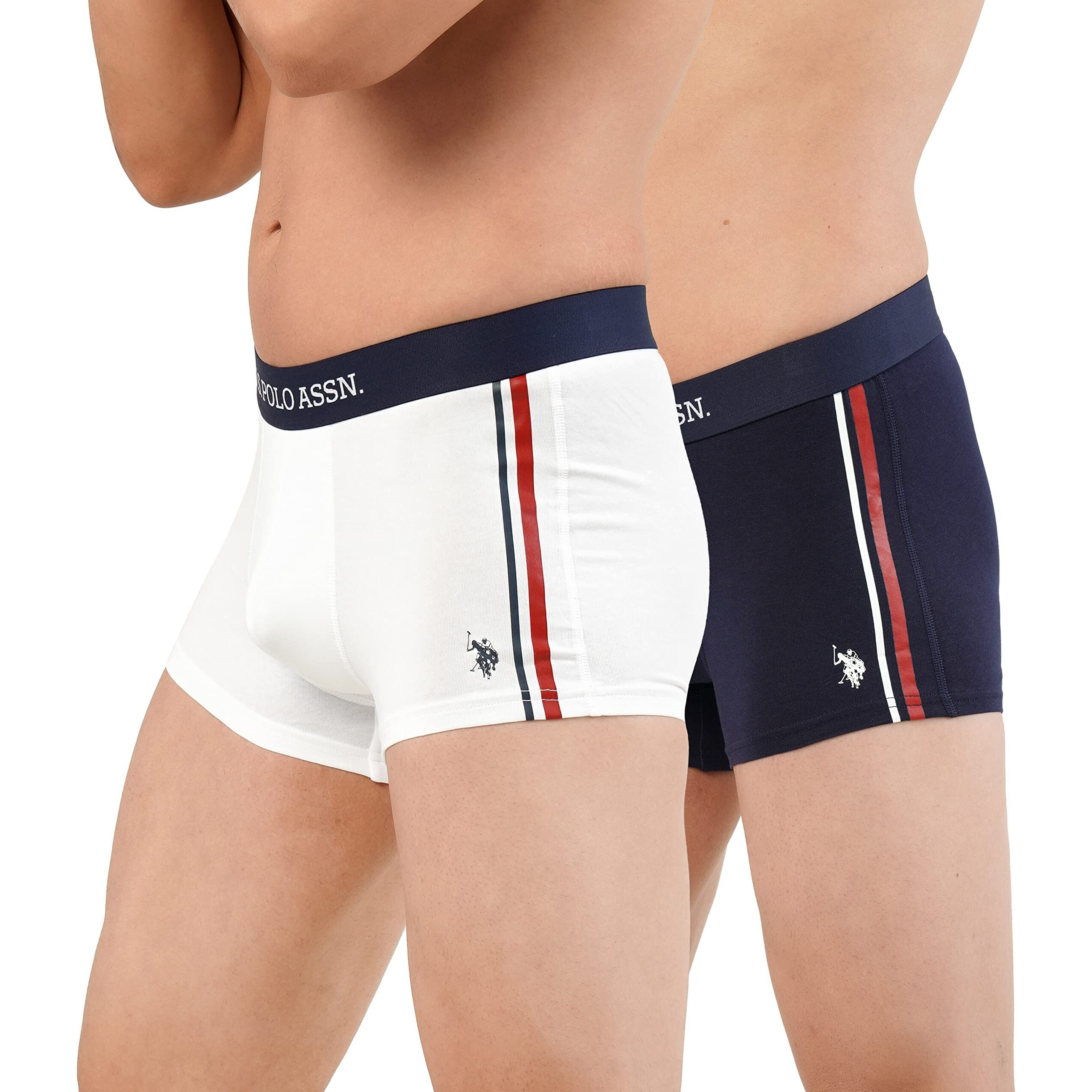 U.S. POLO ASSN. Men's Poly Cotton Signature Stripe Antibacterial Et001 Trunks - Pack of 2 (Navy/White M)