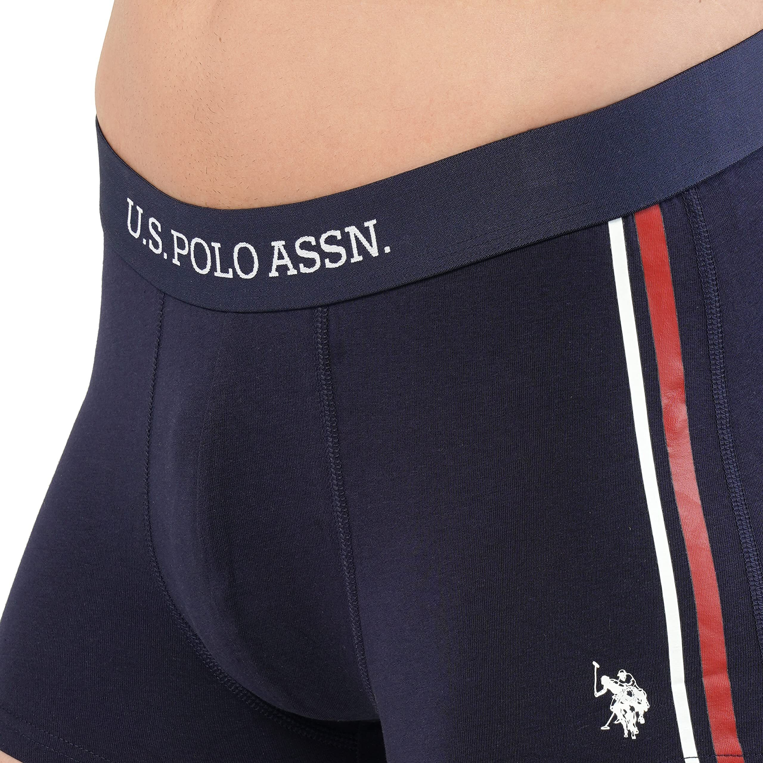 U.S. POLO ASSN. Men's Poly Cotton Signature Stripe Antibacterial Et001 Trunks - Pack of 2 (Navy/White M)