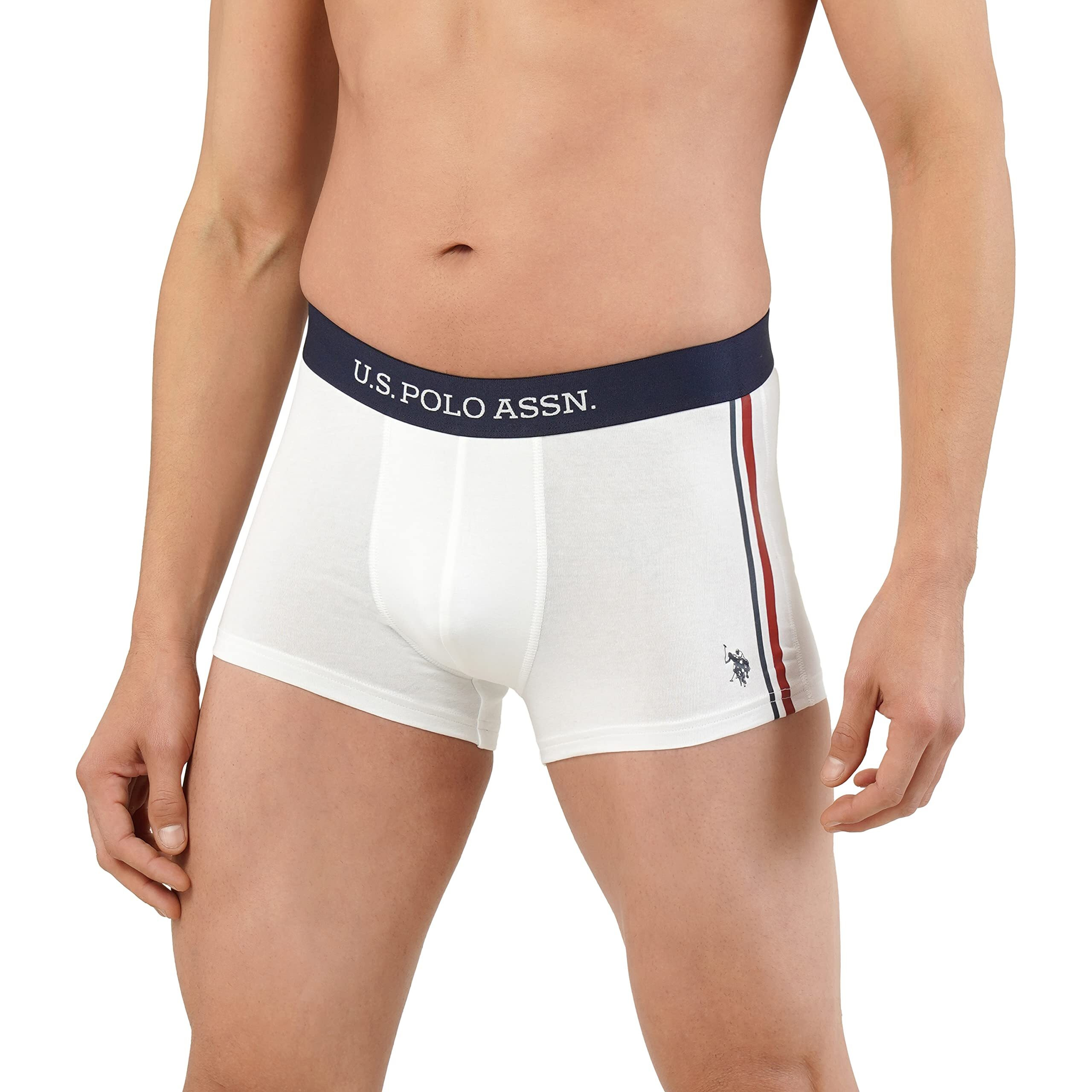 U.S. POLO ASSN. Men's Poly Cotton Signature Stripe Antibacterial Et001 Trunks - Pack of 2 (Navy/White M)