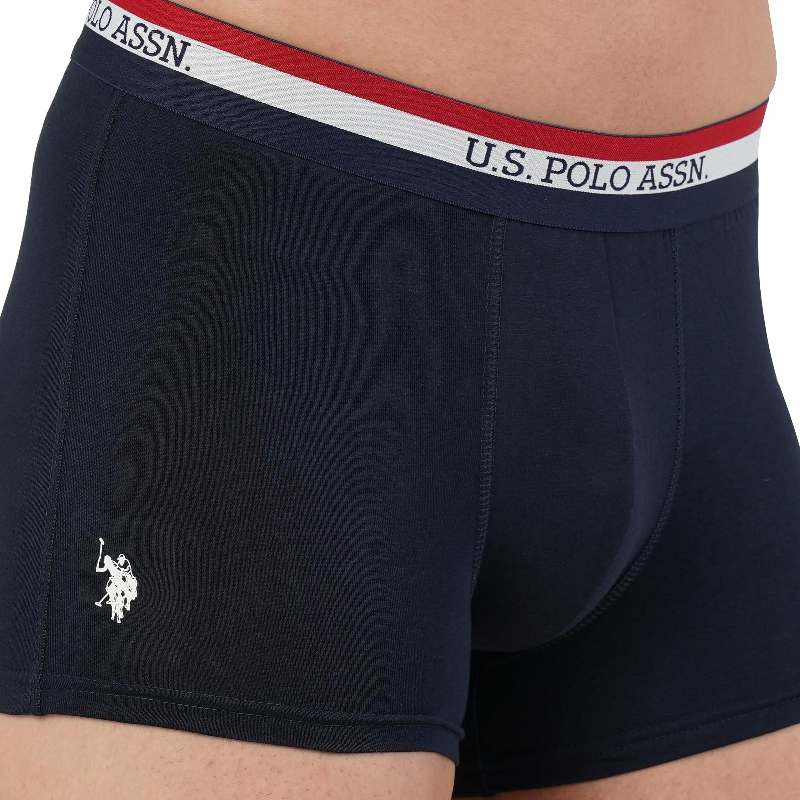 U.S. POLO ASSN. Striped Waistband Antibacterial Et002 Trunks - Pack of 2 (Navy/Red L) - Men, Cotton Blend