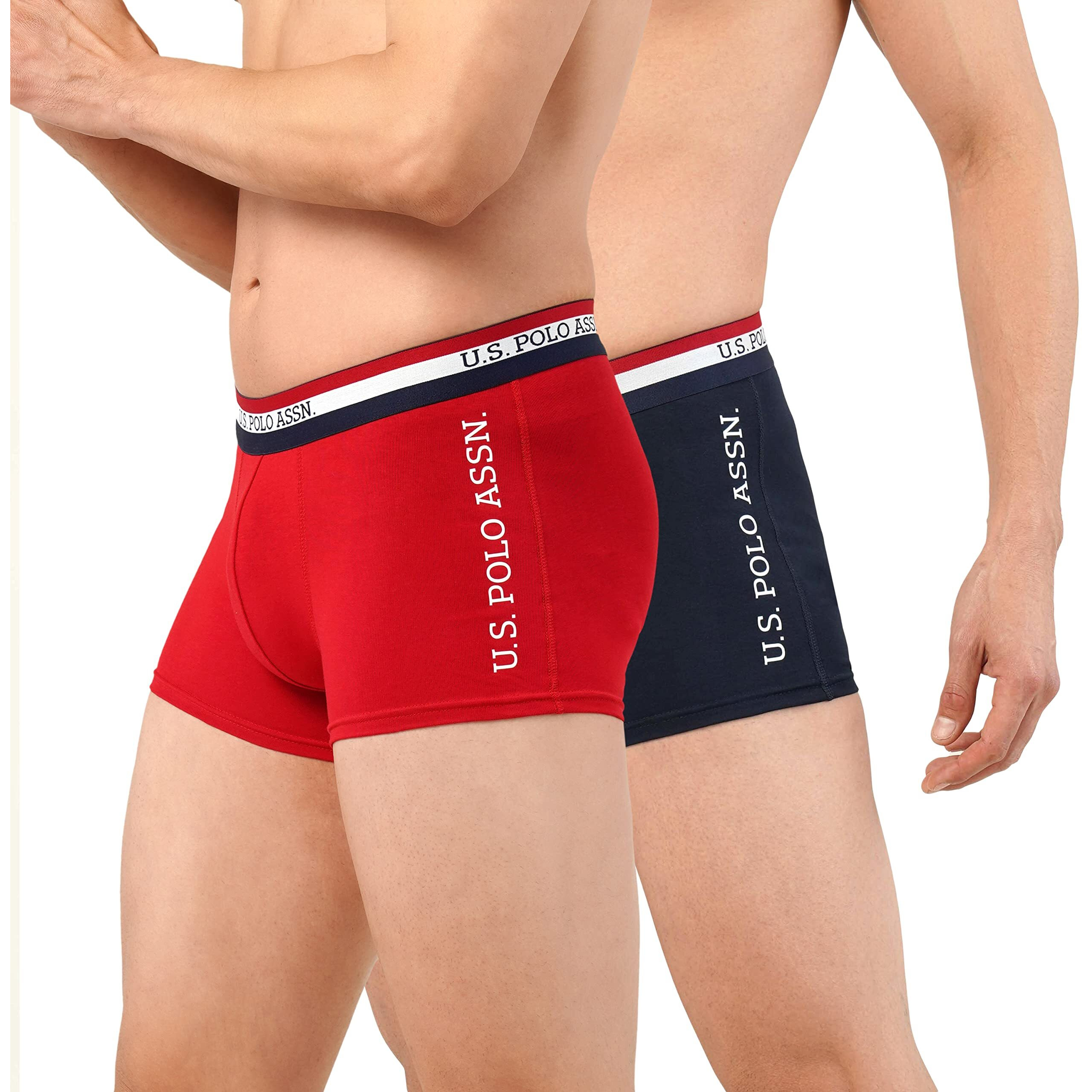 U.S. POLO ASSN. Men Cotton Blend Striped Waistband Antibacterial Et002 Trunks - Pack of 2 (Navy/Red XL)