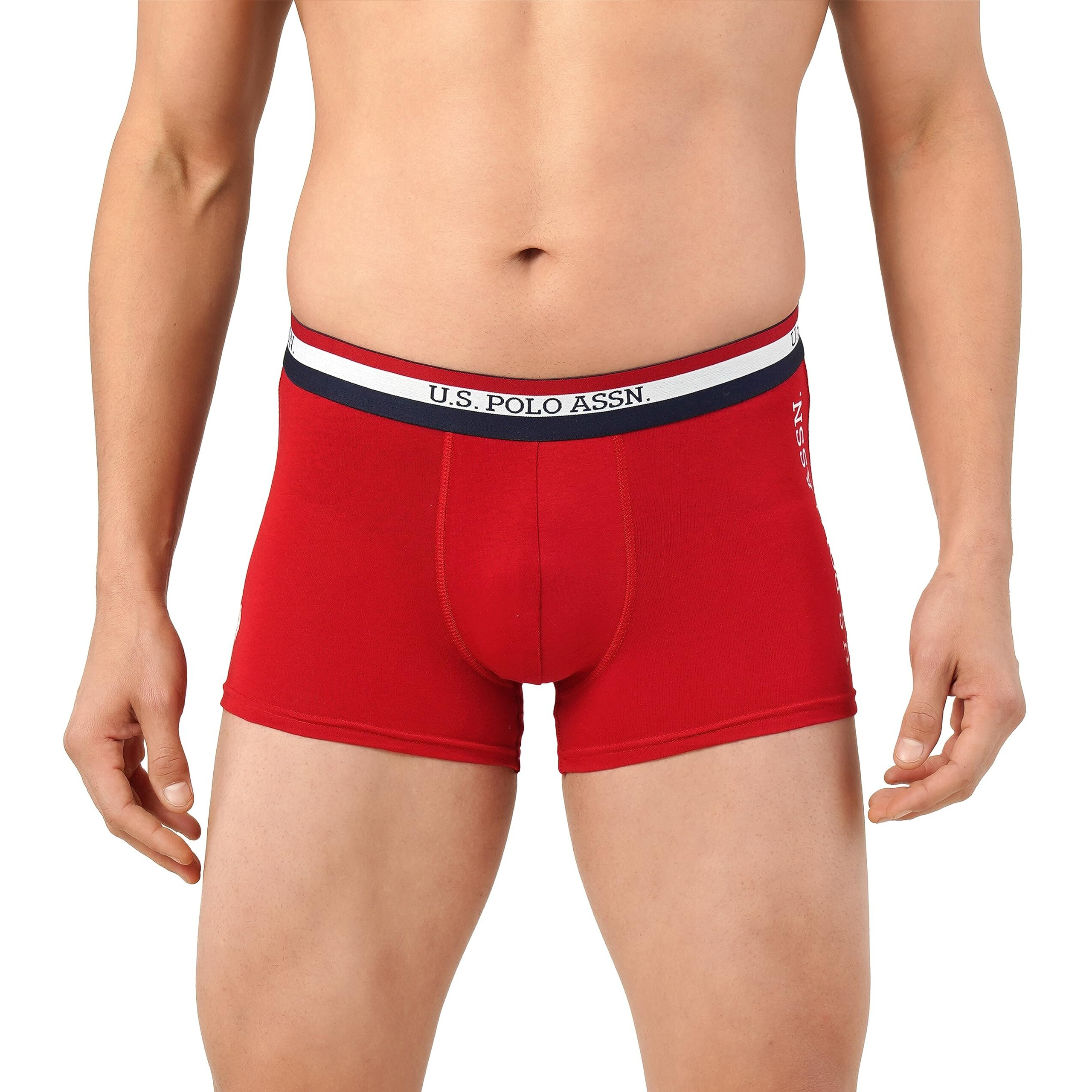 U.S. POLO ASSN. Men Cotton Blend Striped Waistband Antibacterial Et002 Trunks - Pack of 2 (Navy/Red XL)