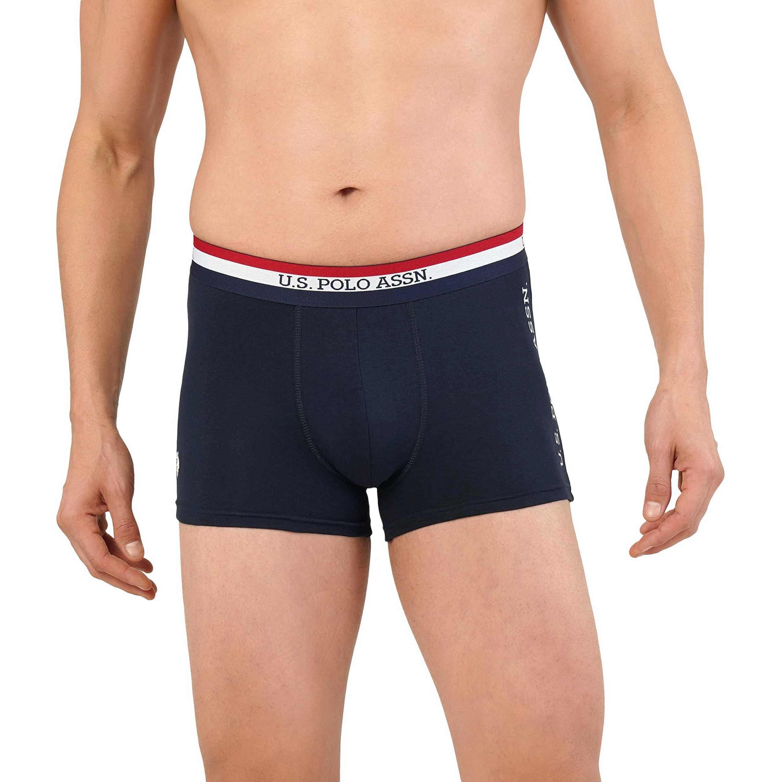 U.S. POLO ASSN. Men's Poly Cotton Striped Waistband Antibacterial Et002 Trunks - Pack of 2 (Navy/White XL)