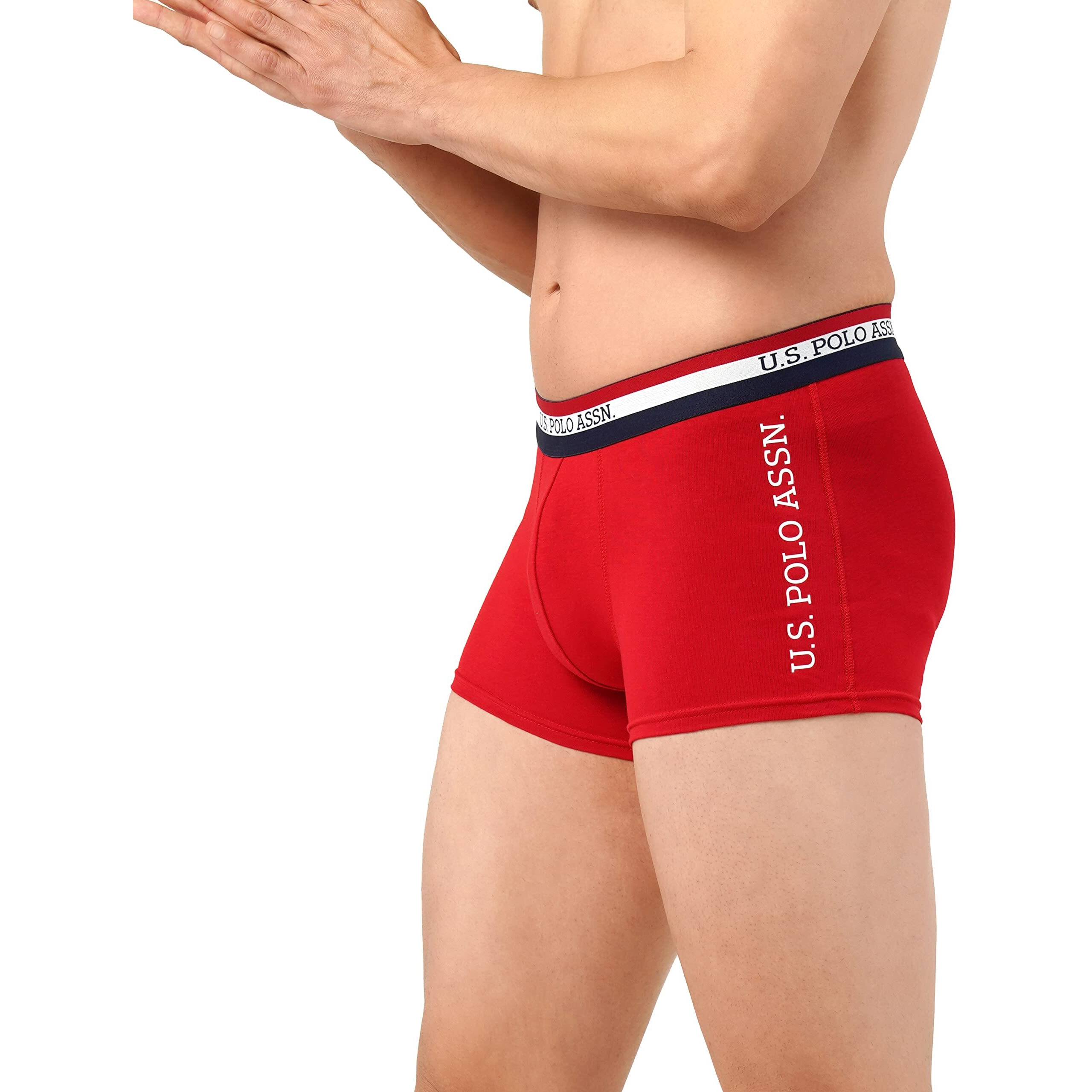 U.S. POLO ASSN. Men Cotton Blend Striped Waistband Antibacterial Et002 Trunks-Pack of 2 (Red/White M)