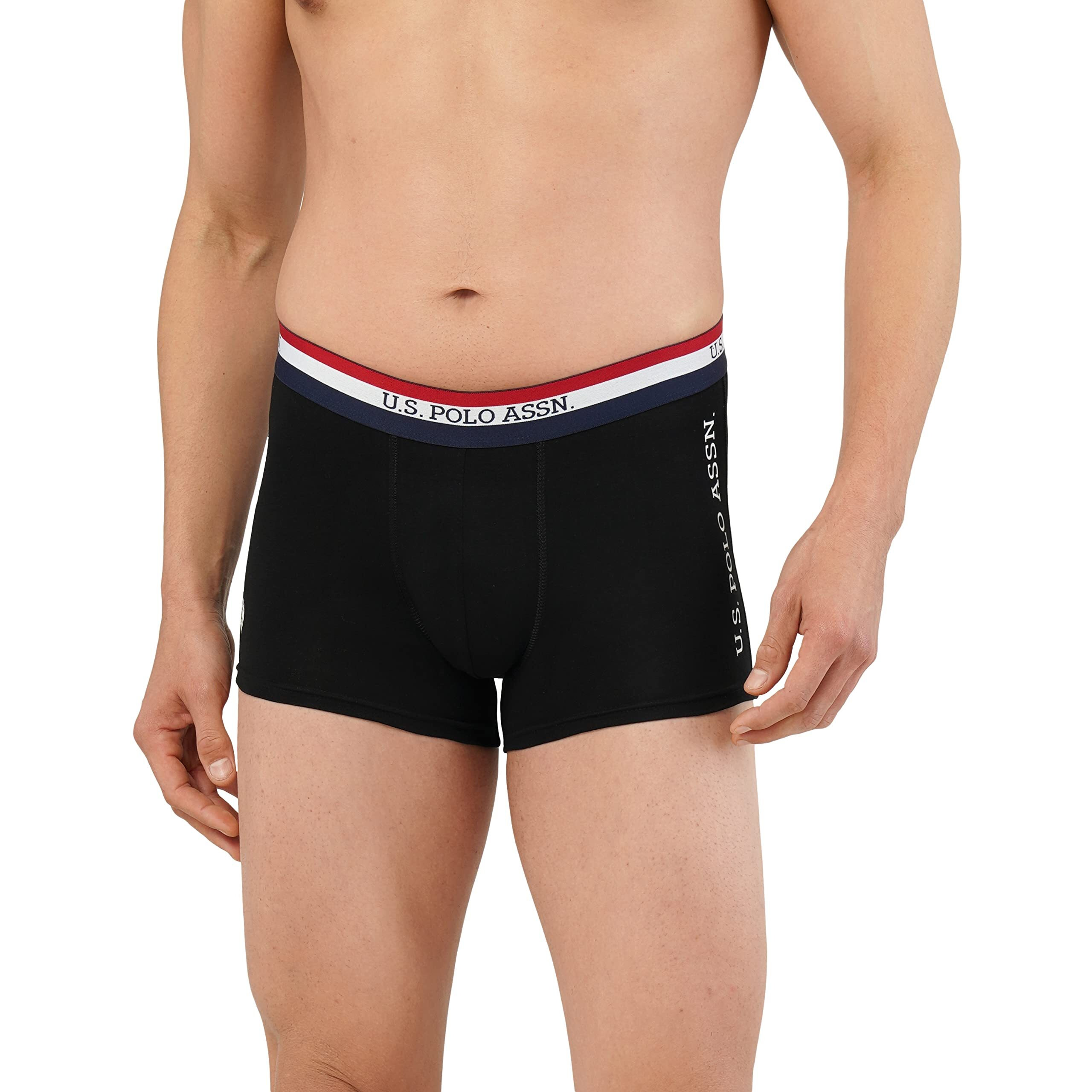 U.S. POLO ASSN. Men's Poly Cotton Striped Waistband Antibacterial Et002 Trunks - Pack of 2 (Black/True Blue L)