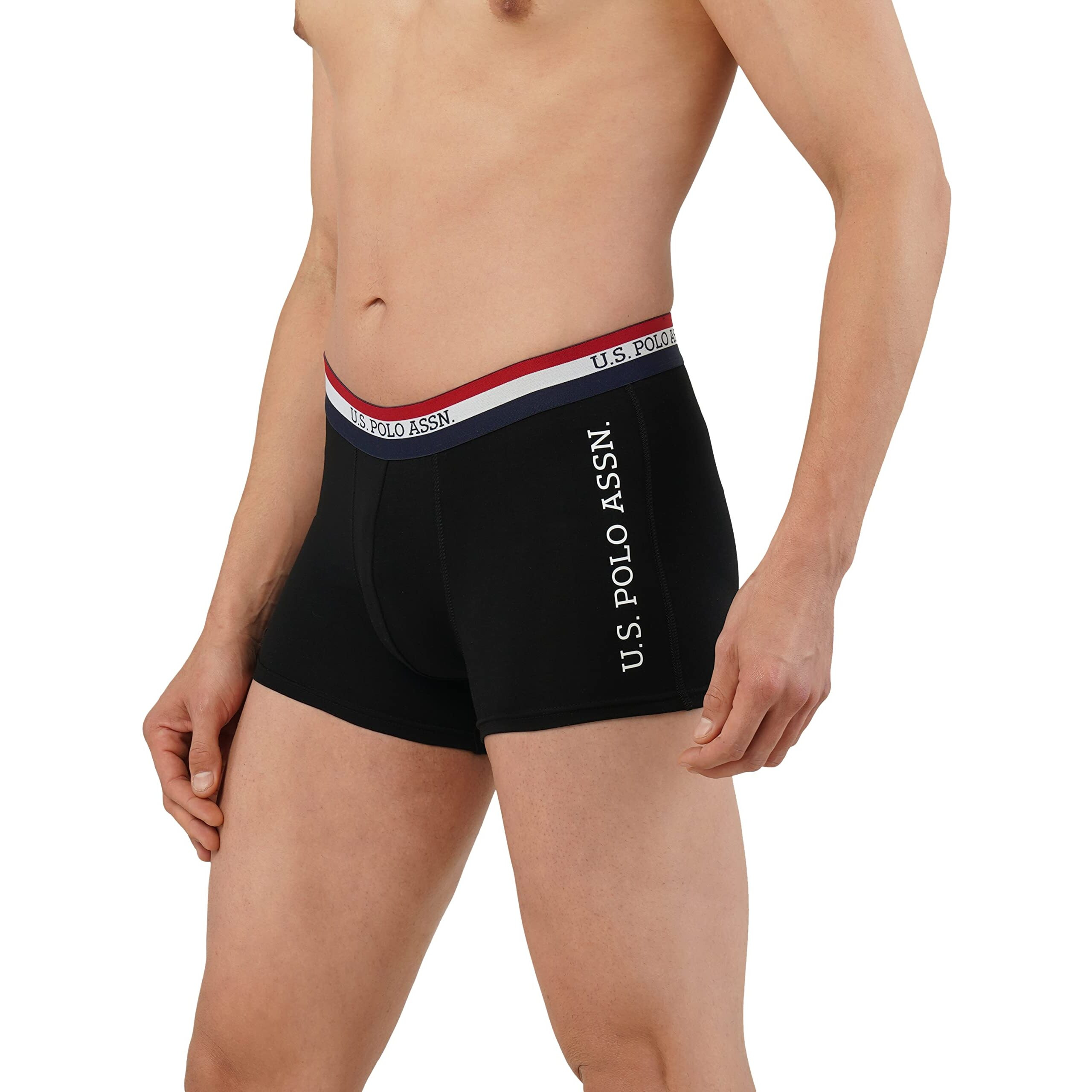 U.S. POLO ASSN. Men's Poly Cotton Striped Waistband Antibacterial Et002 Trunks - Pack of 2 (Black/True Blue L)