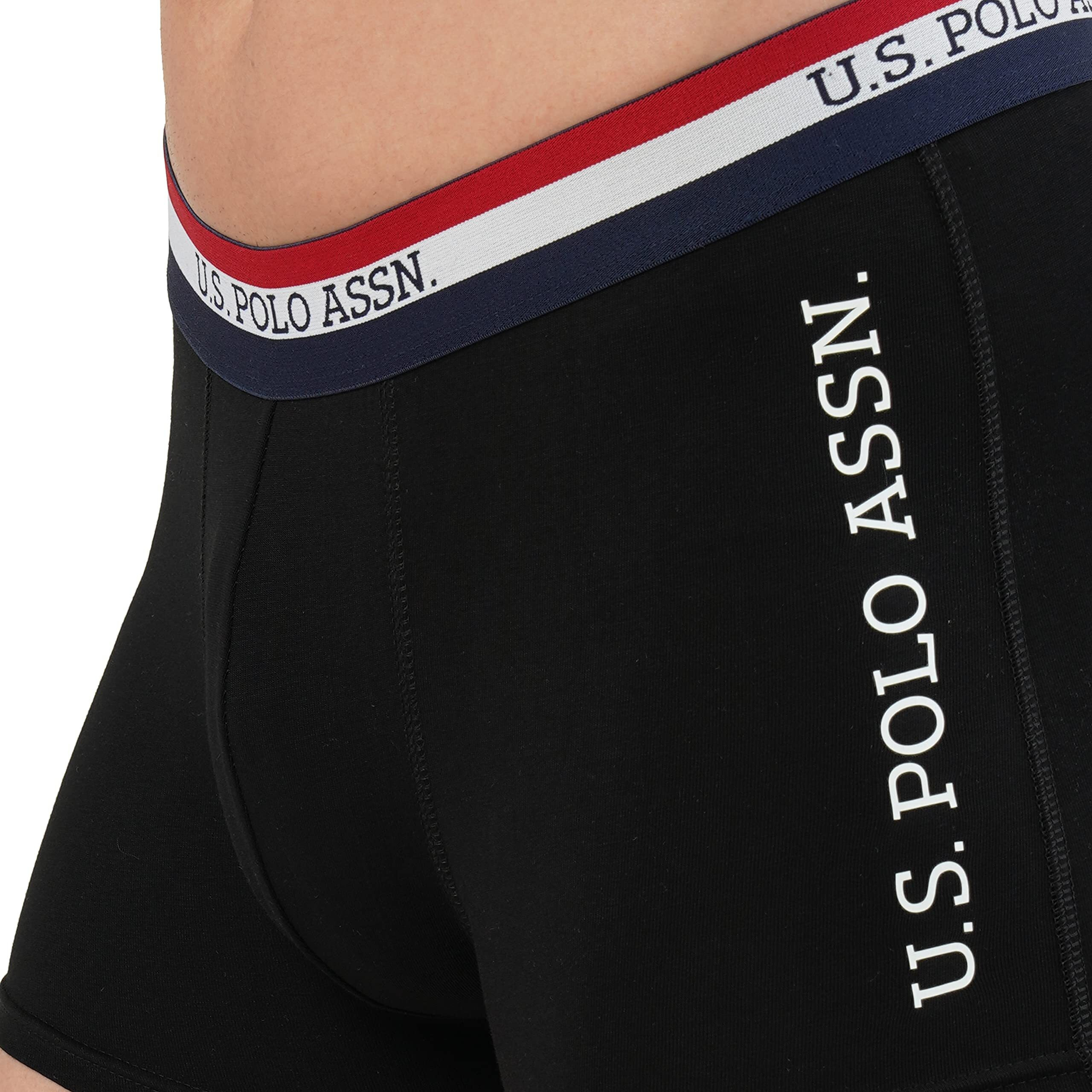 U.S. POLO ASSN. Men's Poly Cotton Striped Waistband Antibacterial Et002 Trunks - Pack of 2 (Black/Bistrogreen L)
