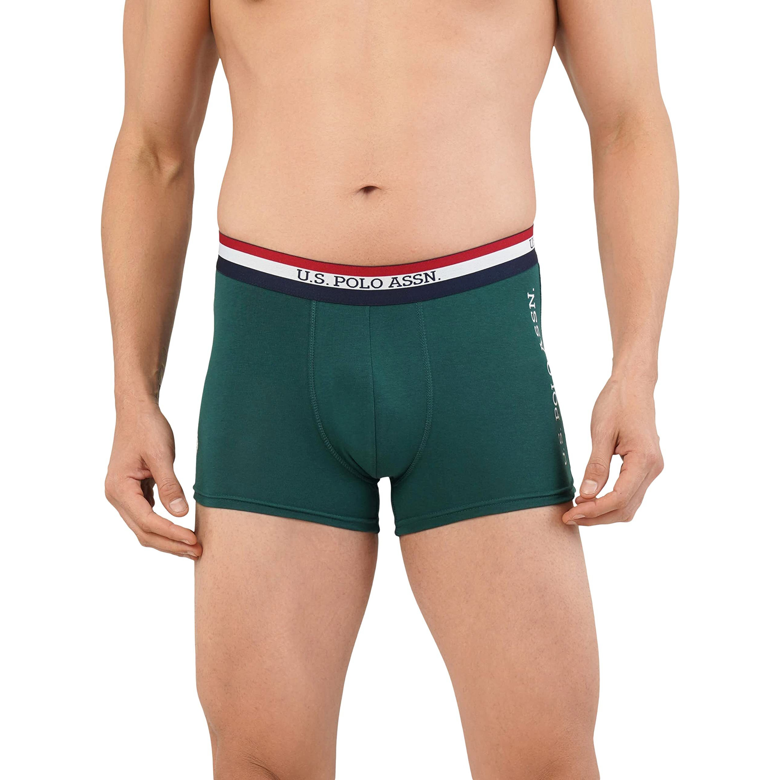 U.S. POLO ASSN. Men's Poly Cotton Striped Waistband Antibacterial Et002 Trunks - Pack of 2 (Black/Bistrogreen L)
