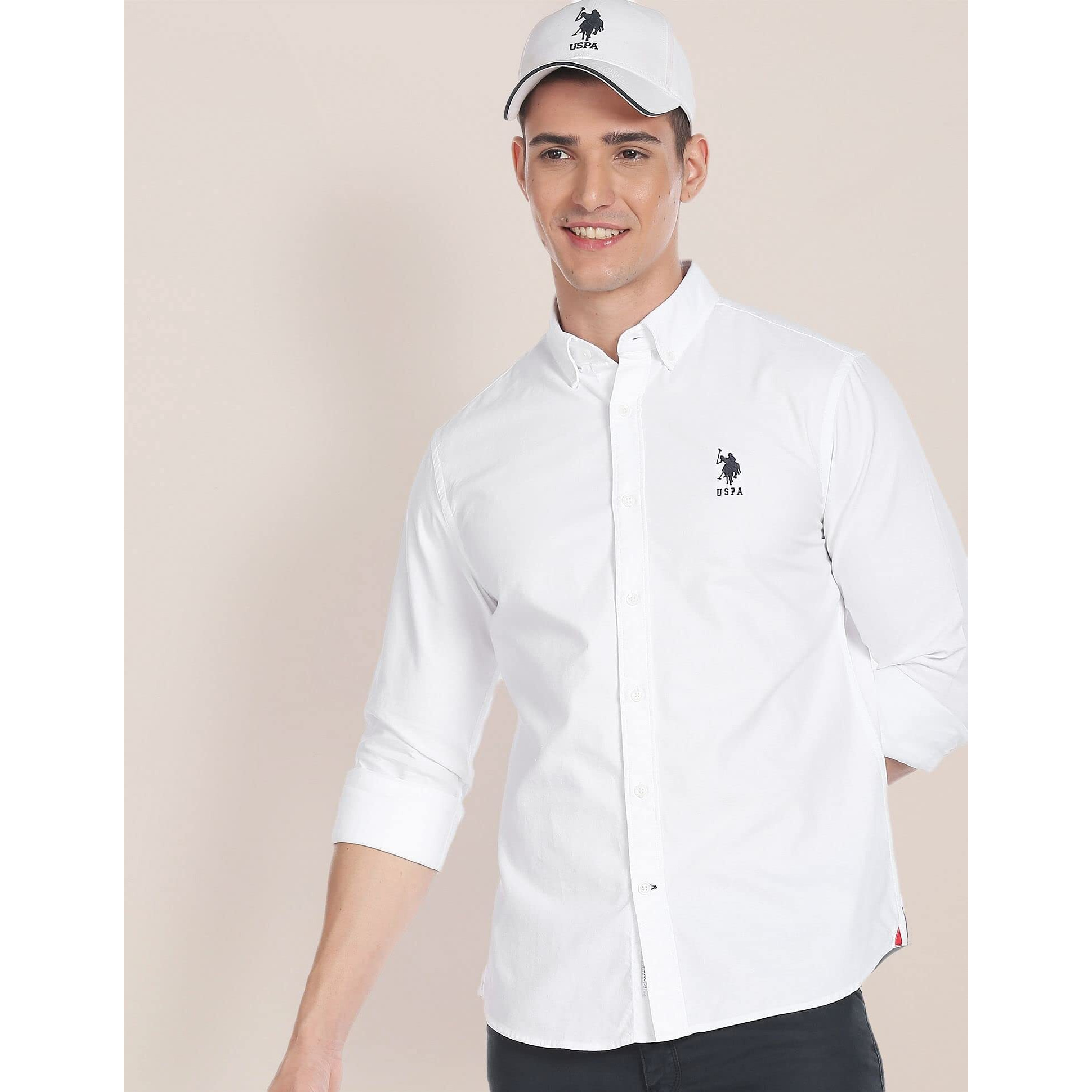 U.S. POLO ASSN. Mens Solid Fs Slim Fit Shirts (Usshtfx0104_White_M)