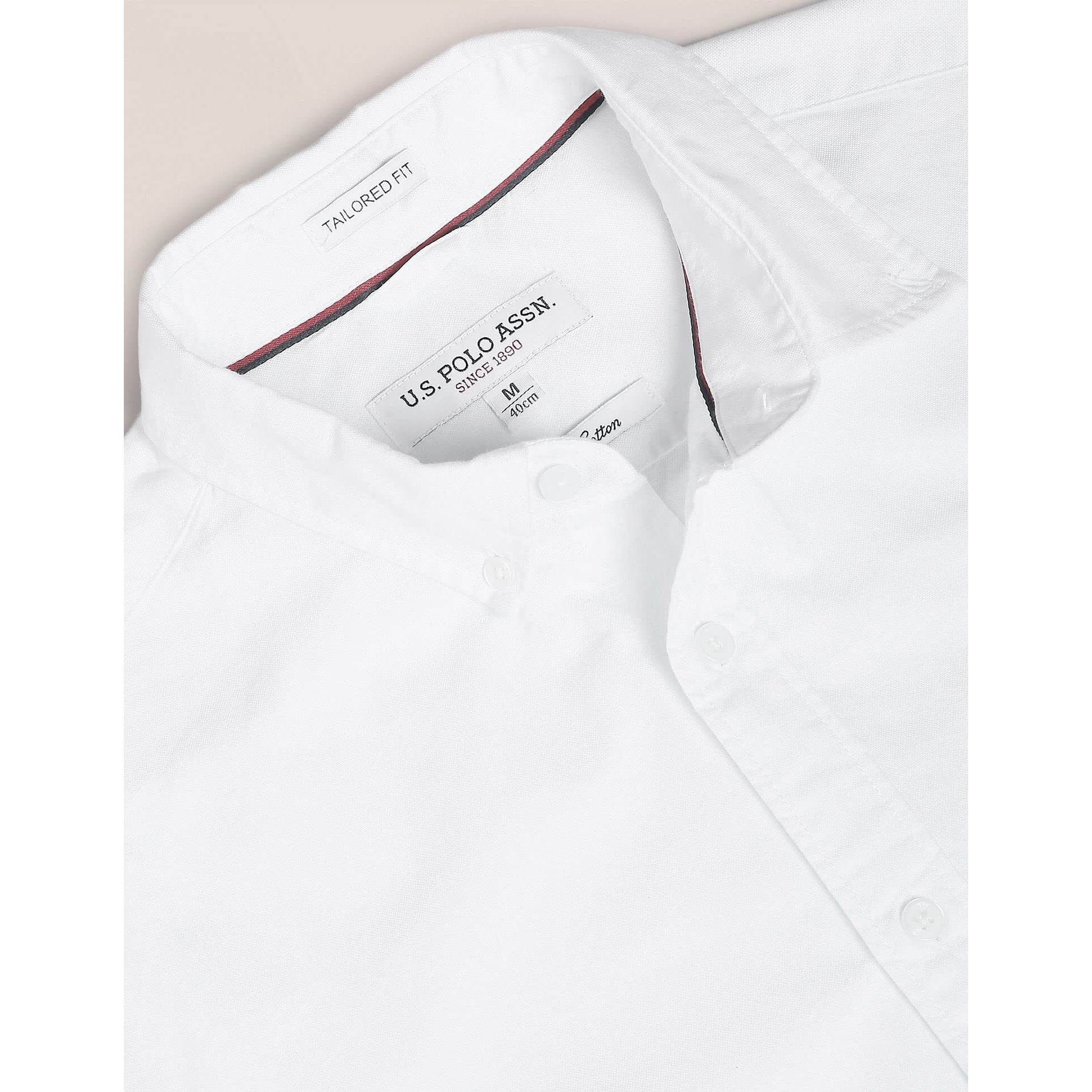 U.S. POLO ASSN. Mens Solid Fs Slim Fit Shirts (Usshtfx0104_White_M)