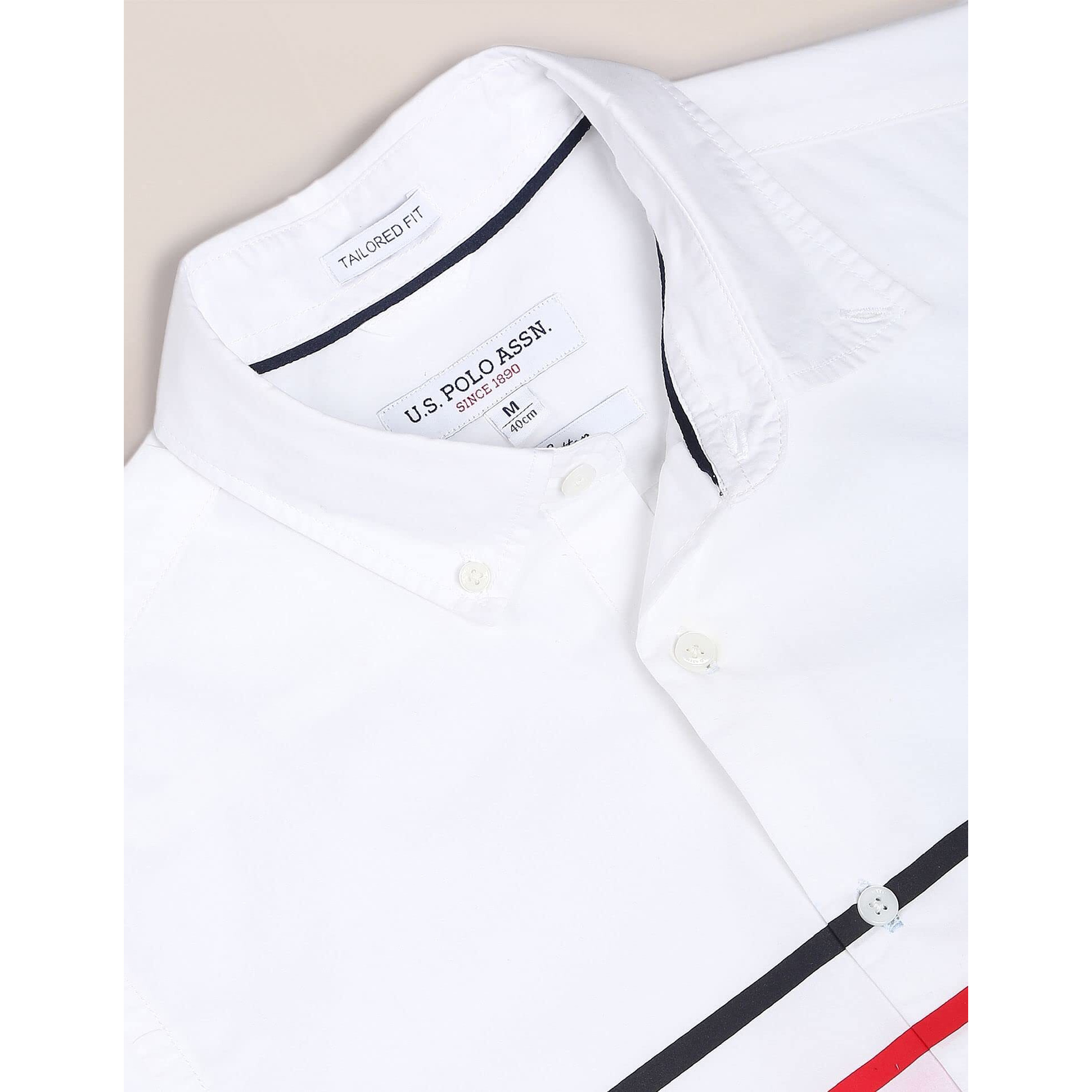 U.S. POLO ASSN. Men's Striped Regular Fit Shirt (USSHT-G44_White