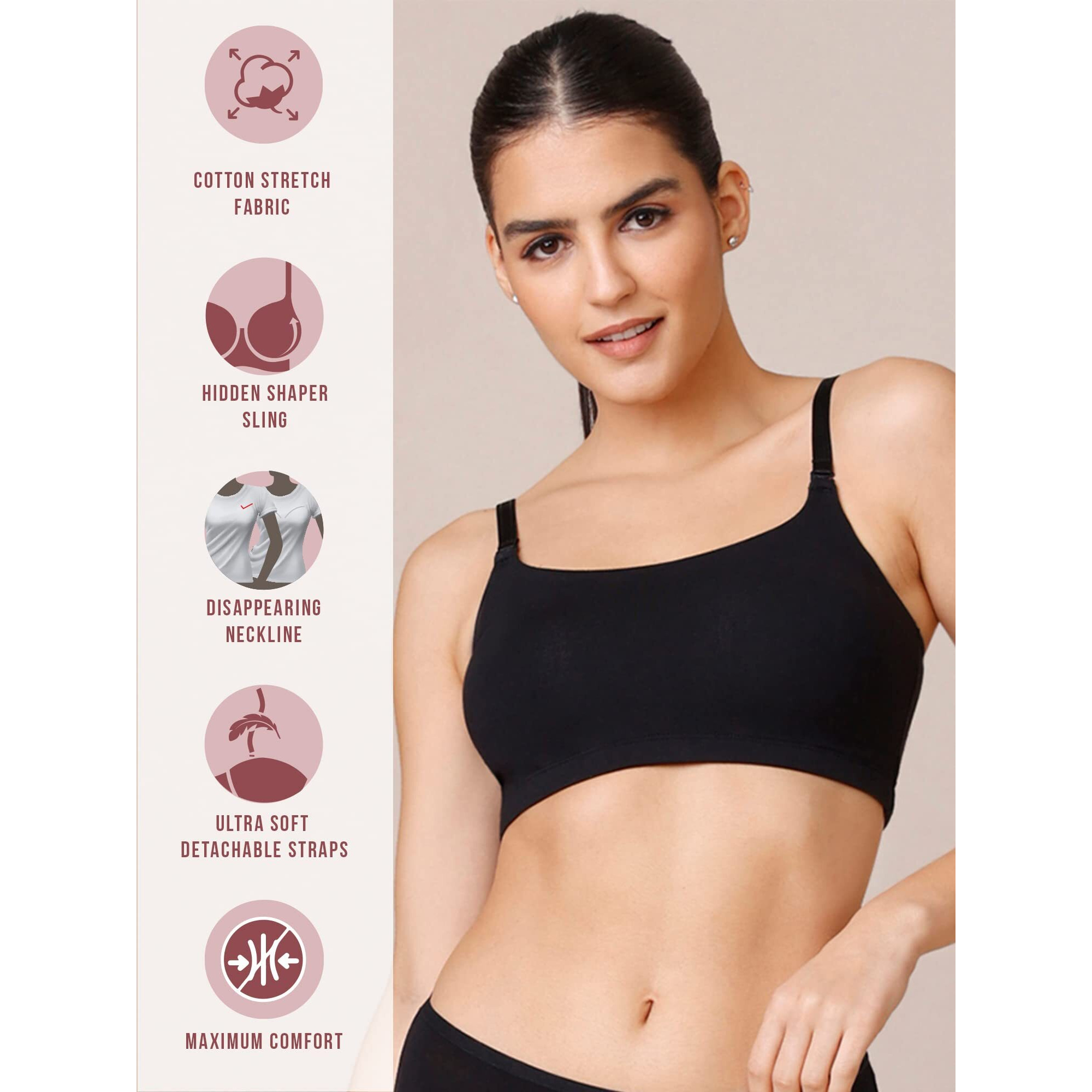 NYKD Women's Cotton Wire Free Casual Bralette T-Shirt Bra Bra, NYB165, Black, L, 1N