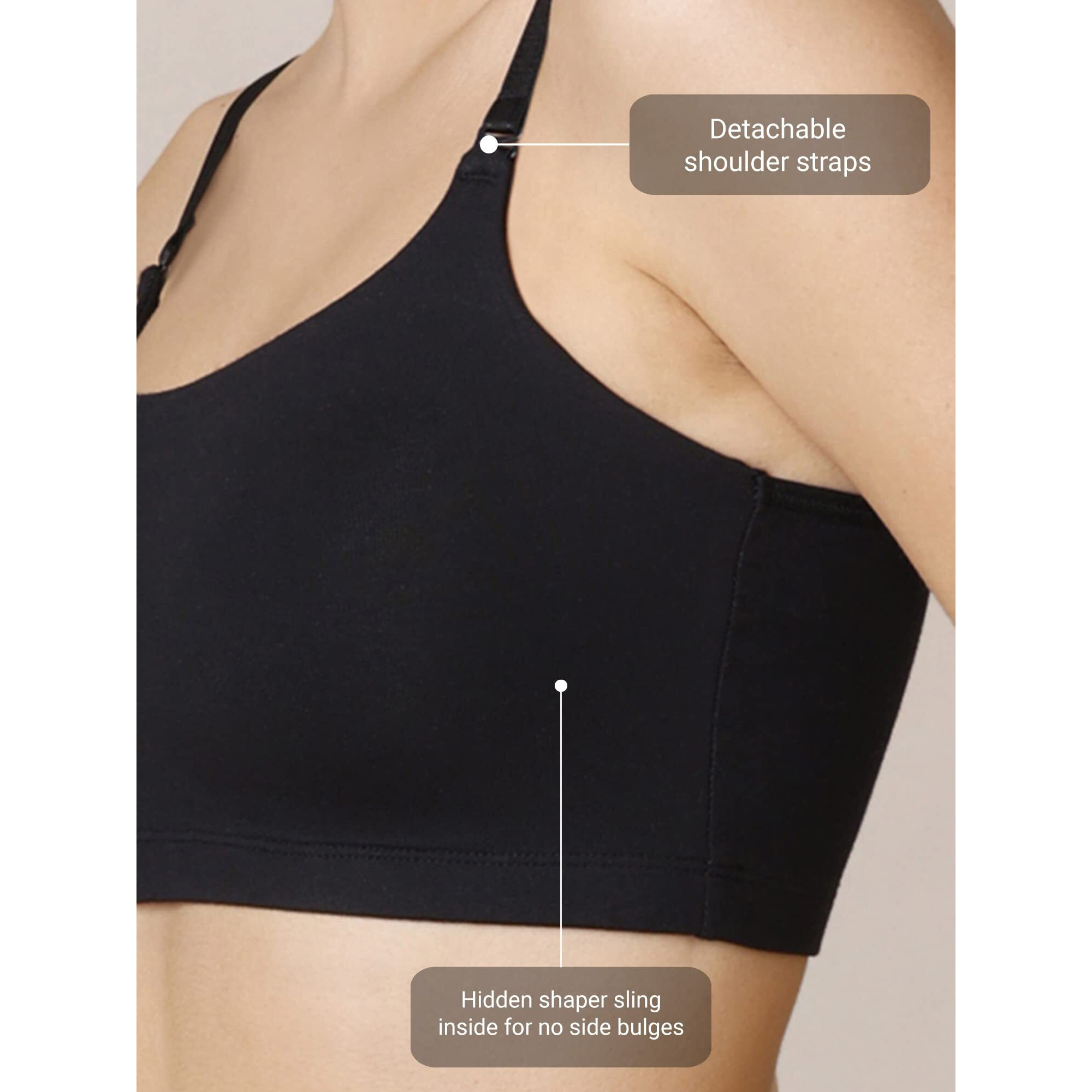 NYKD Women's Cotton Wire Free Casual Bralette T-Shirt Bra Bra, NYB165, Black, L, 1N