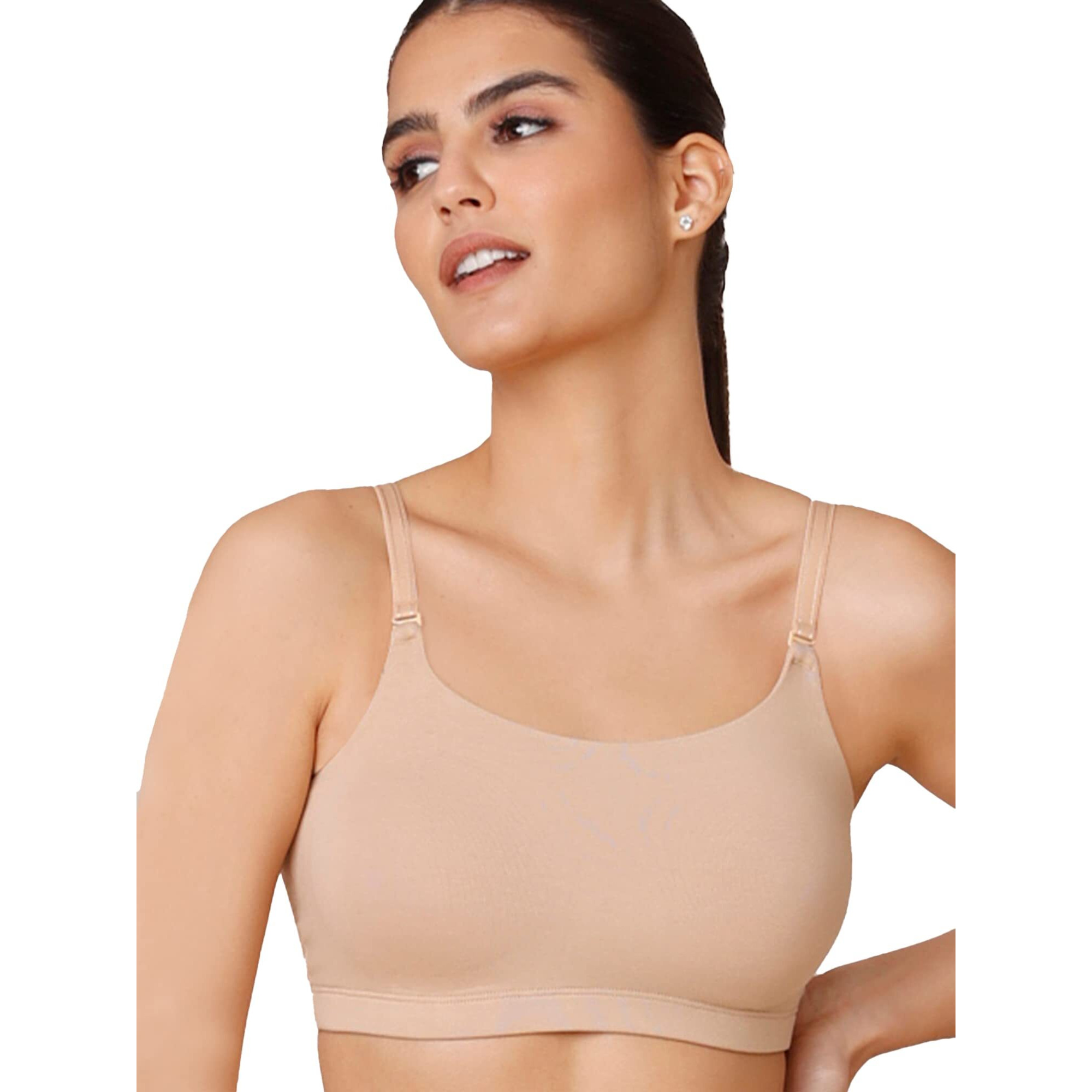 NYKD Women's Cotton Wire Free Casual Bralette T-Shirt Bra Bra, NYB165, Sand, L, 1N