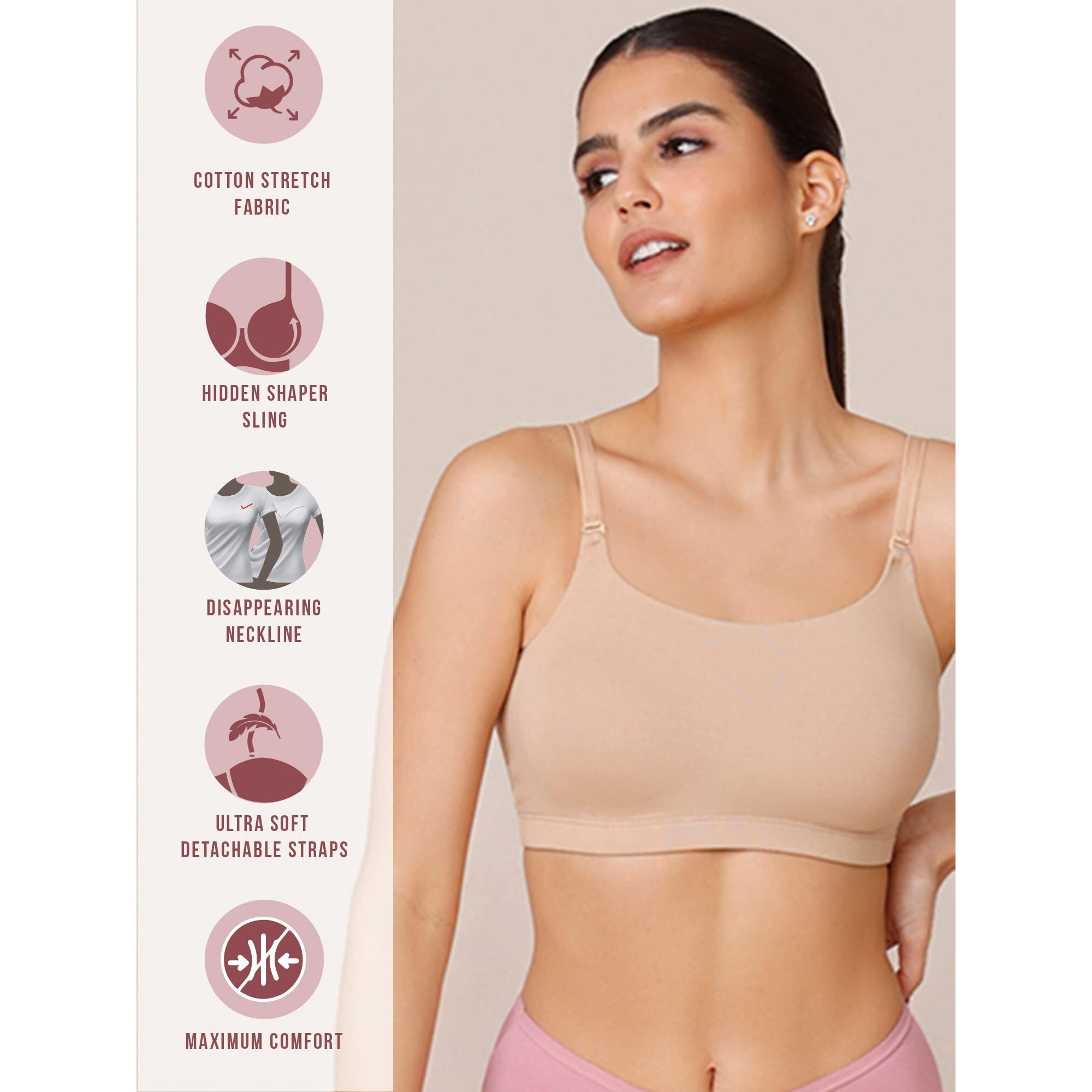 NYKD Women's Cotton Wire Free Casual Bralette T-Shirt Bra Bra, NYB165, Sand, L, 1N