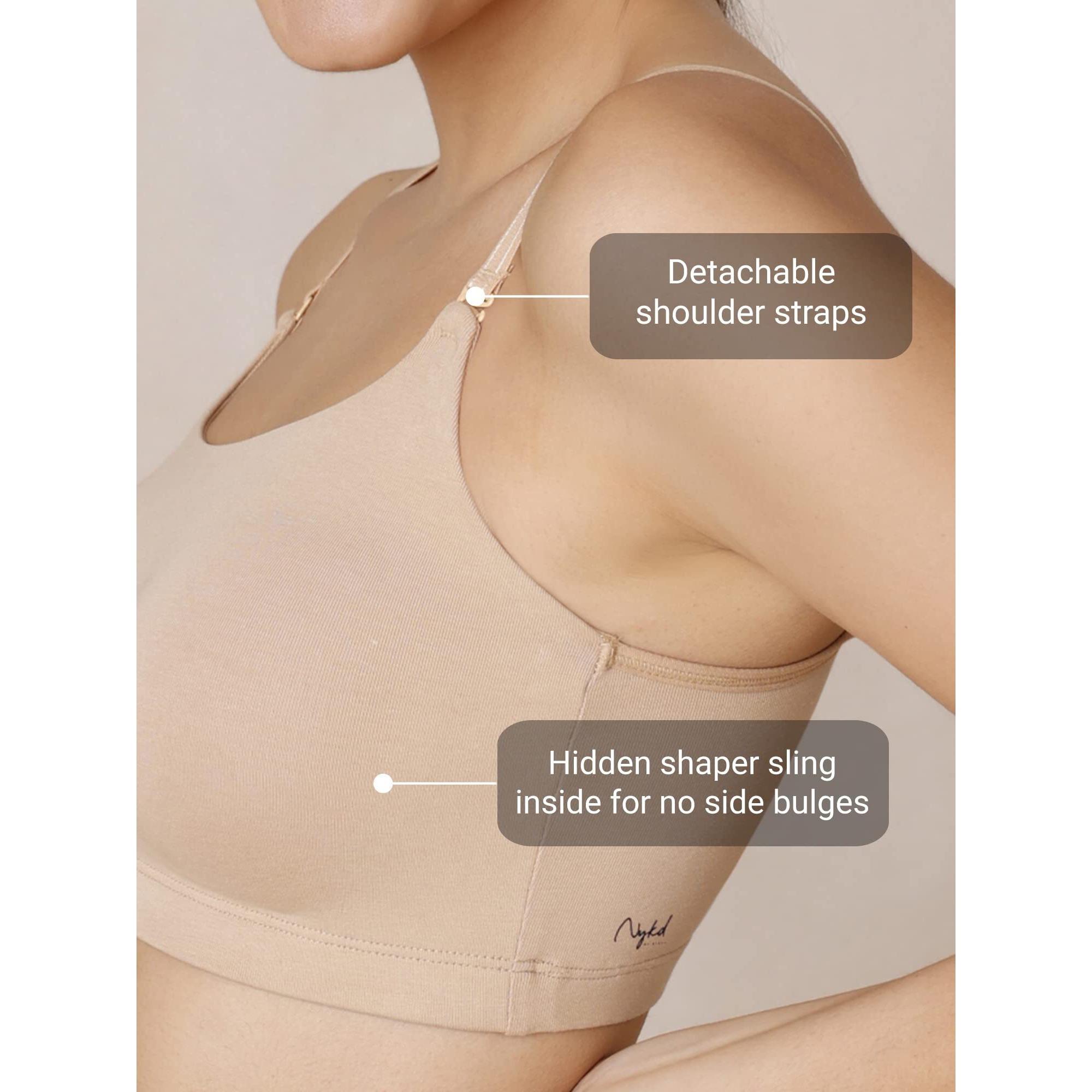 NYKD Women's Cotton Wire Free Casual Bralette T-Shirt Bra Bra, NYB165, Sand, L, 1N