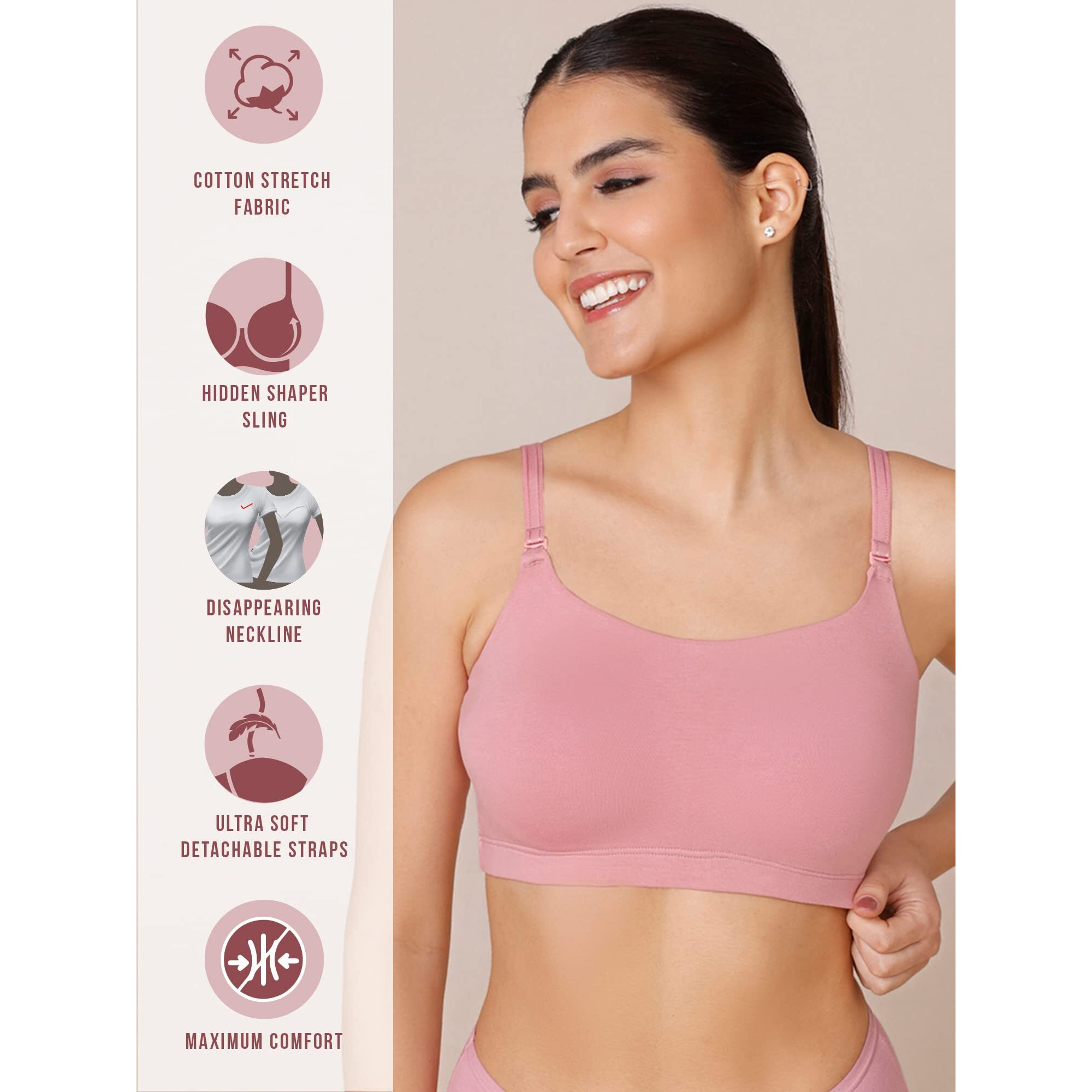 NYKD Women's Cotton Wire Free Casual Bralette T-Shirt Bra Bra, NYB165, Blush, XL, 1N