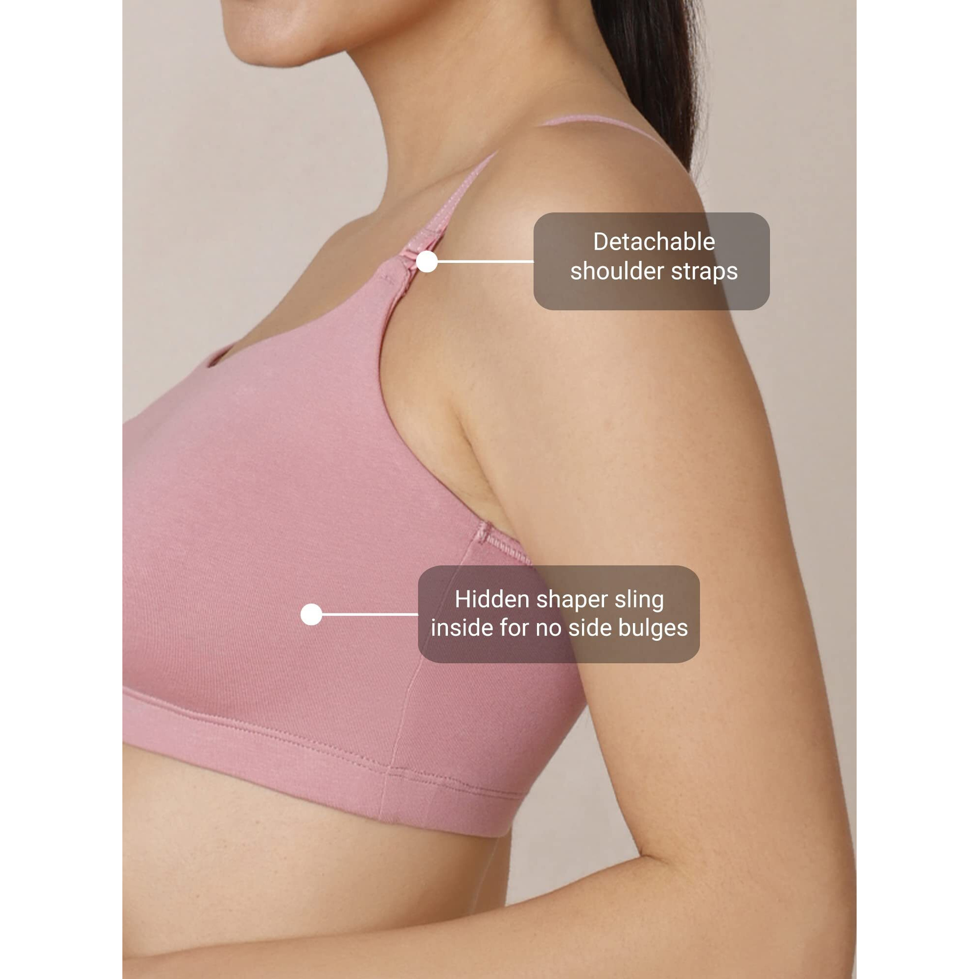 NYKD Women's Cotton Wire Free Casual Bralette T-Shirt Bra Bra, NYB165, Blush, XL, 1N