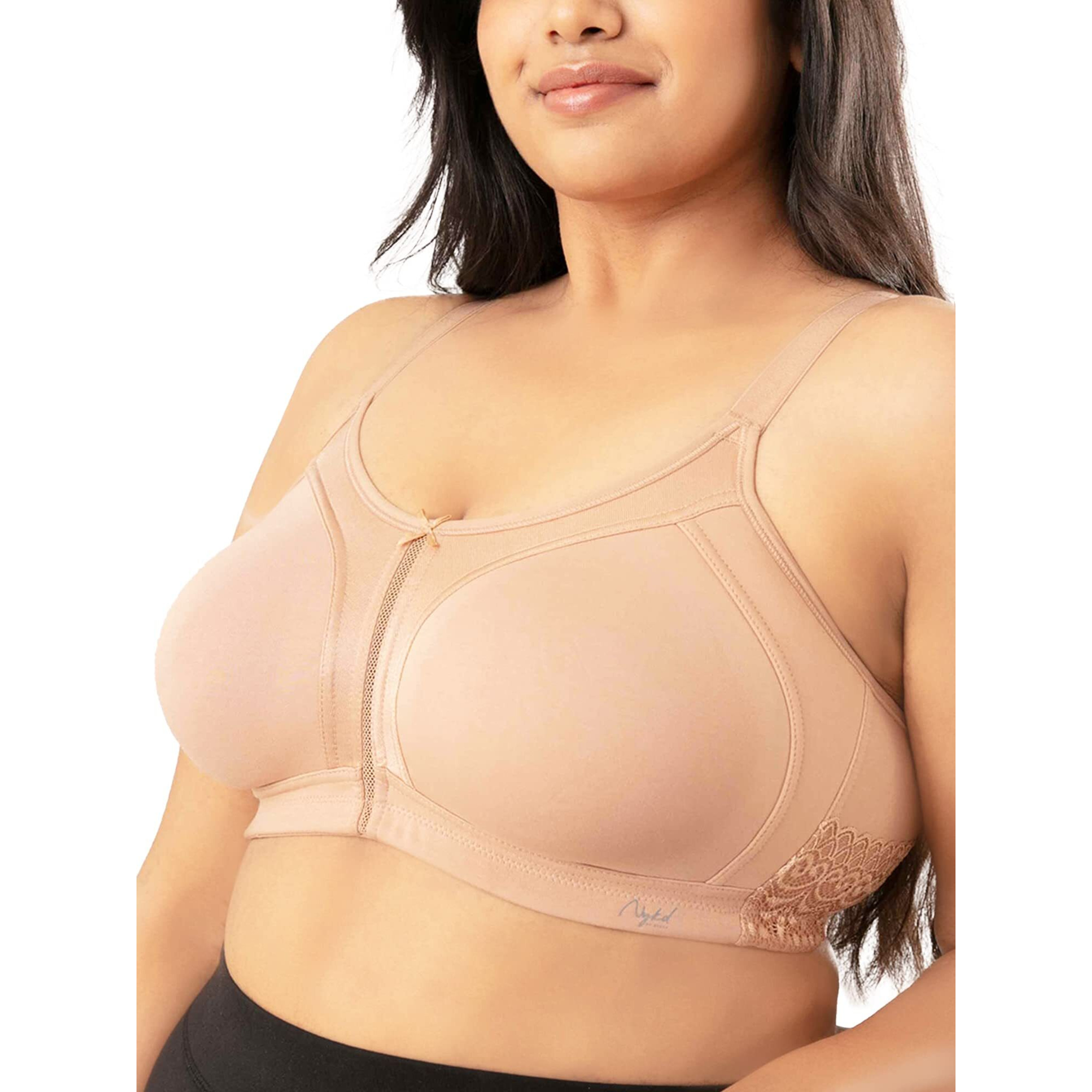 NYKD by Nykaa Womens Full Support M-Frame Heavy Bust Everyday Cotton Bra | Non-Padded | Wireless | Full Coverage| Bra, NYB101, Sand, 36D, 1N