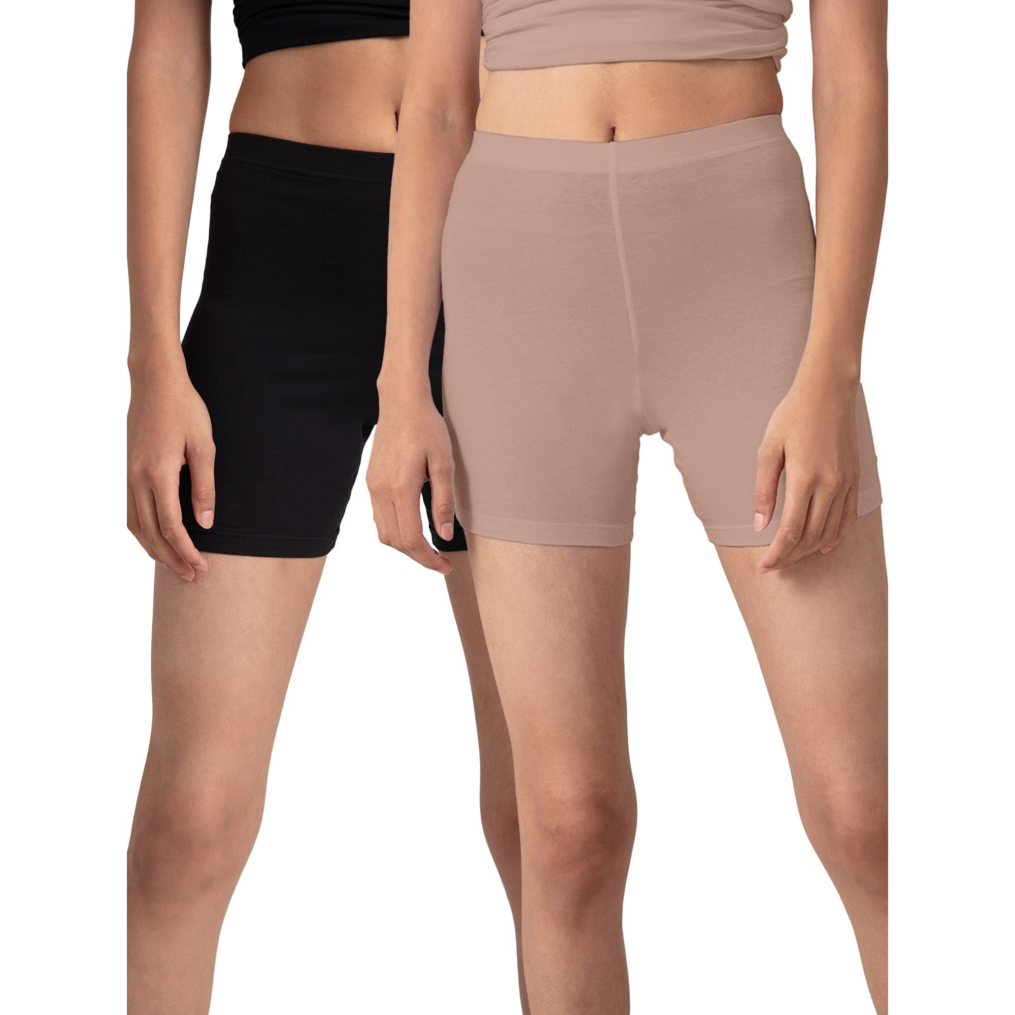 NYKD by Nykaa Stretch Cotton Cycling Shorts | with Features Like Durable and Concealed Waistband -NYP083 Black/Nude,L