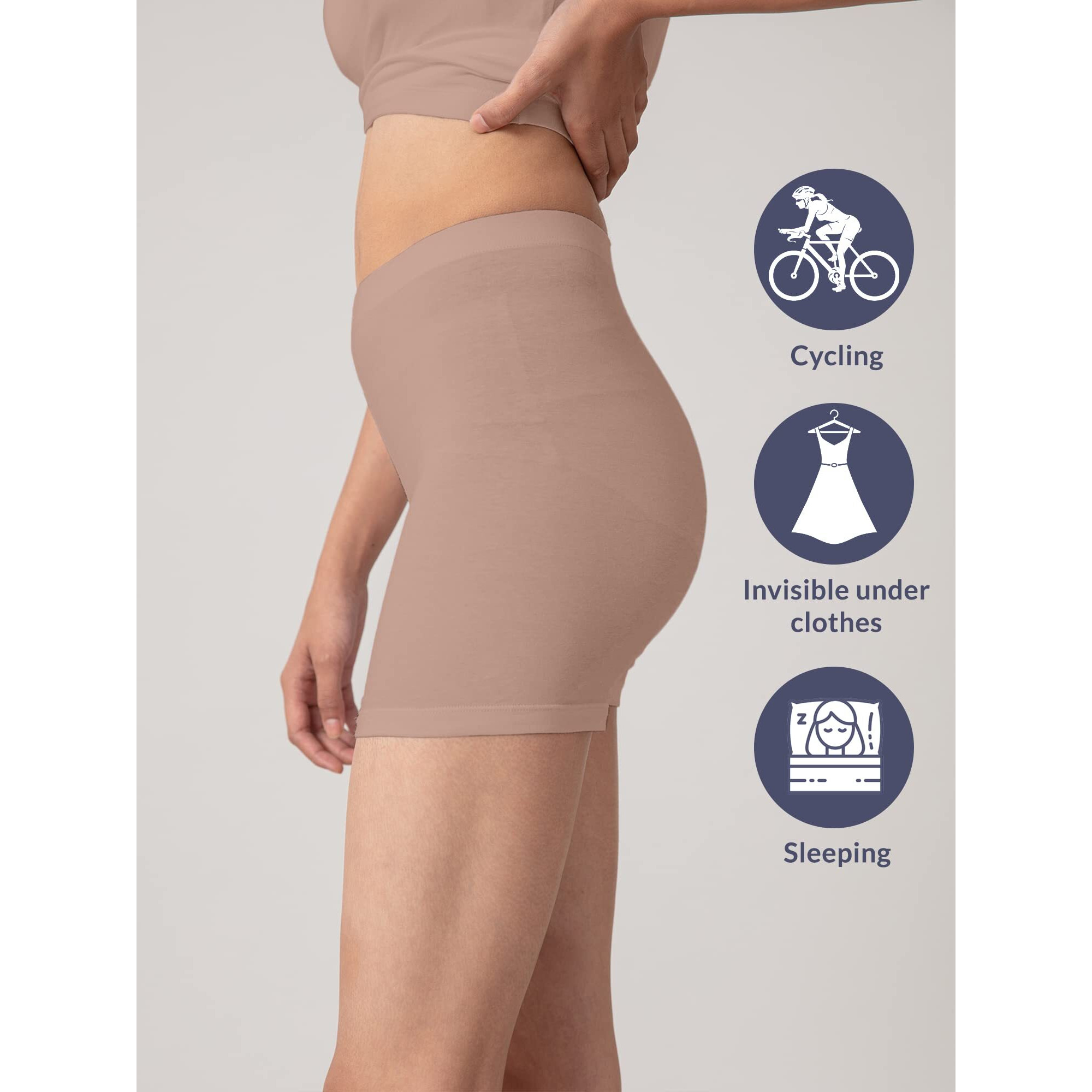 NYKD by Nykaa Stretch Cotton Cycling Shorts | with Features Like Durable and Concealed Waistband -NYP083 Black/Nude,L