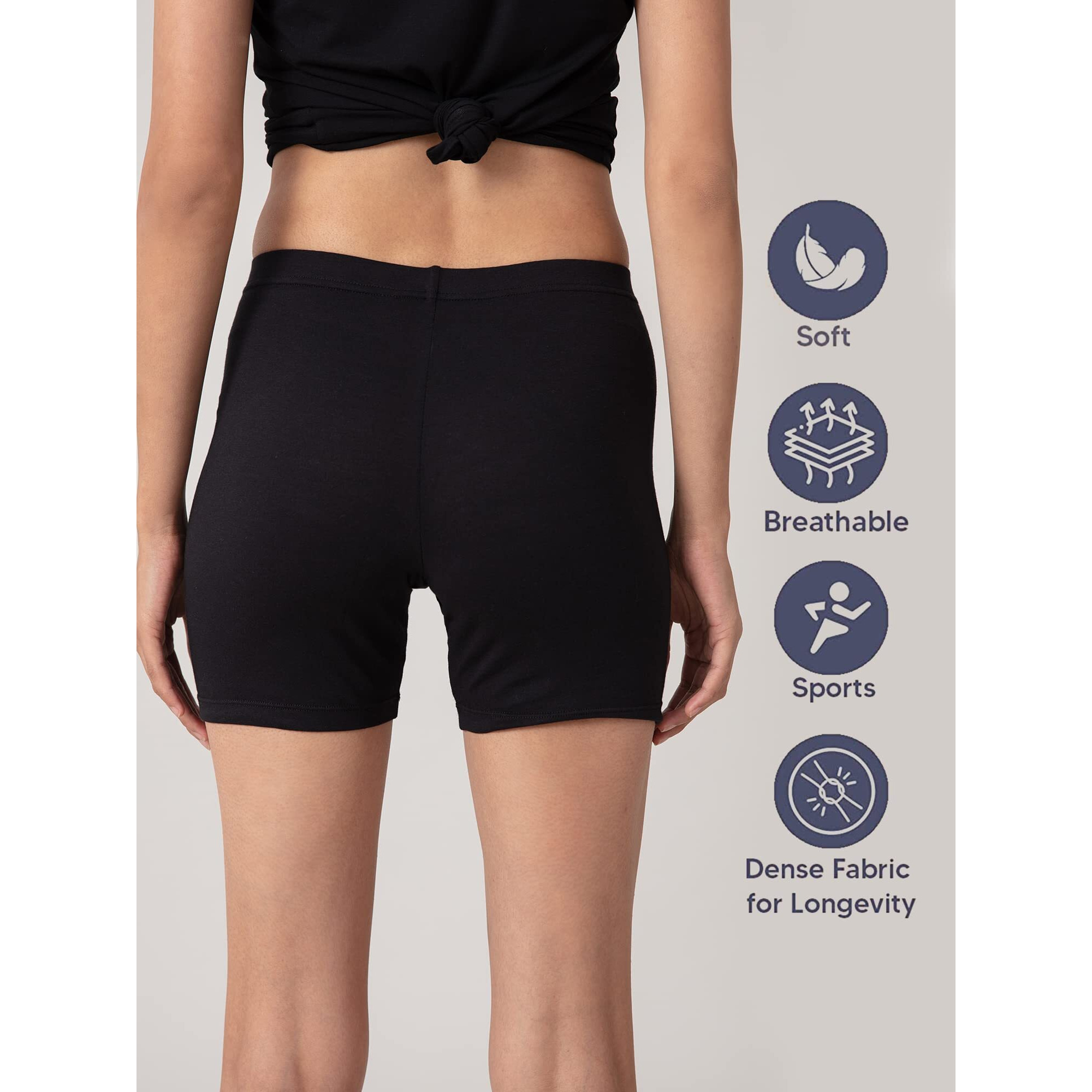 NYKD by Nykaa Stretch Cotton Cycling Shorts | with Features Like Durable and Concealed Waistband -NYP083- Black,S
