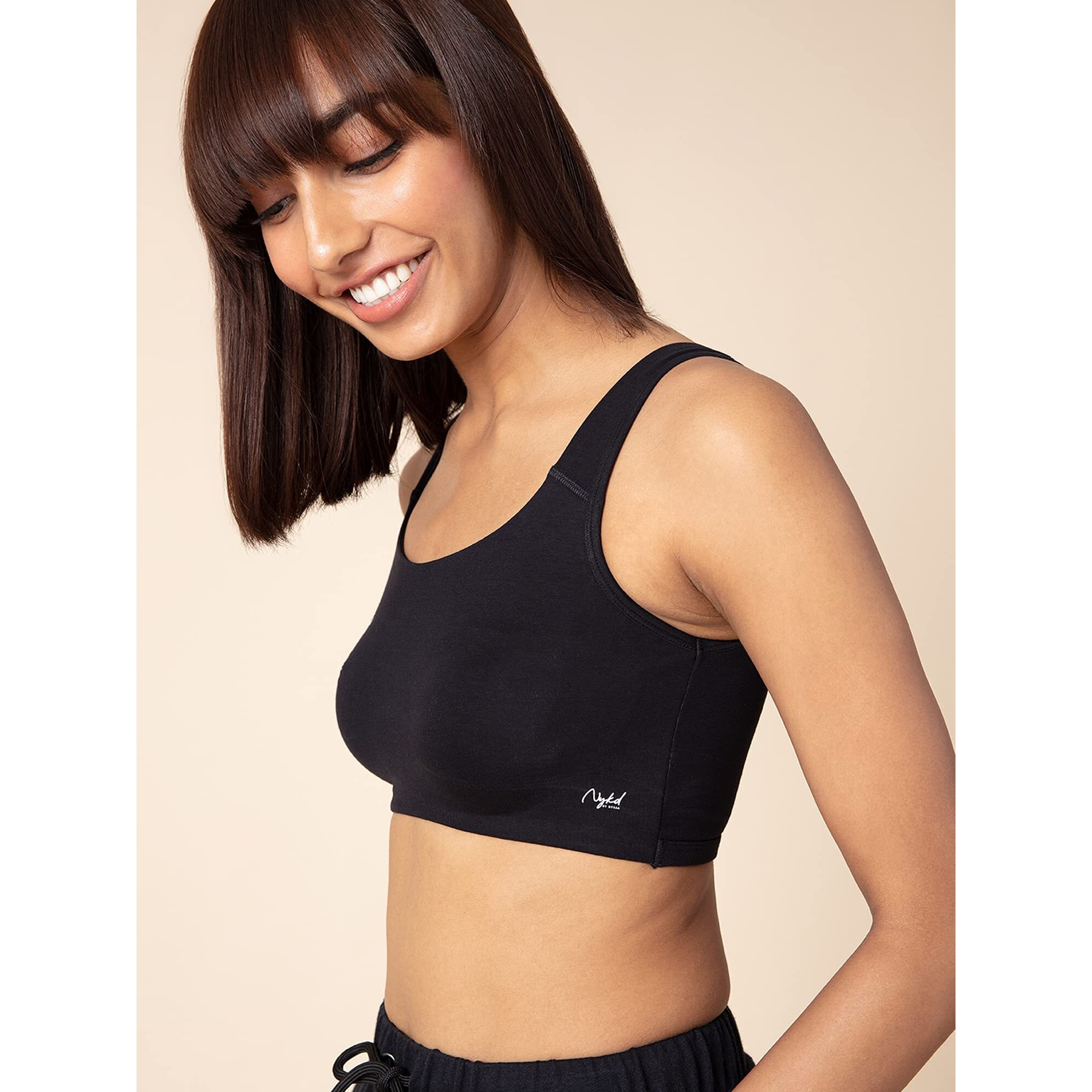 NYKD Soft Cup Easy Peasy Slip On Everyday Bra for Women, Wireless, Full Coverage, Support Shaper, Non Padded Sports Bra Bra, NYB113, Black, S, 1N