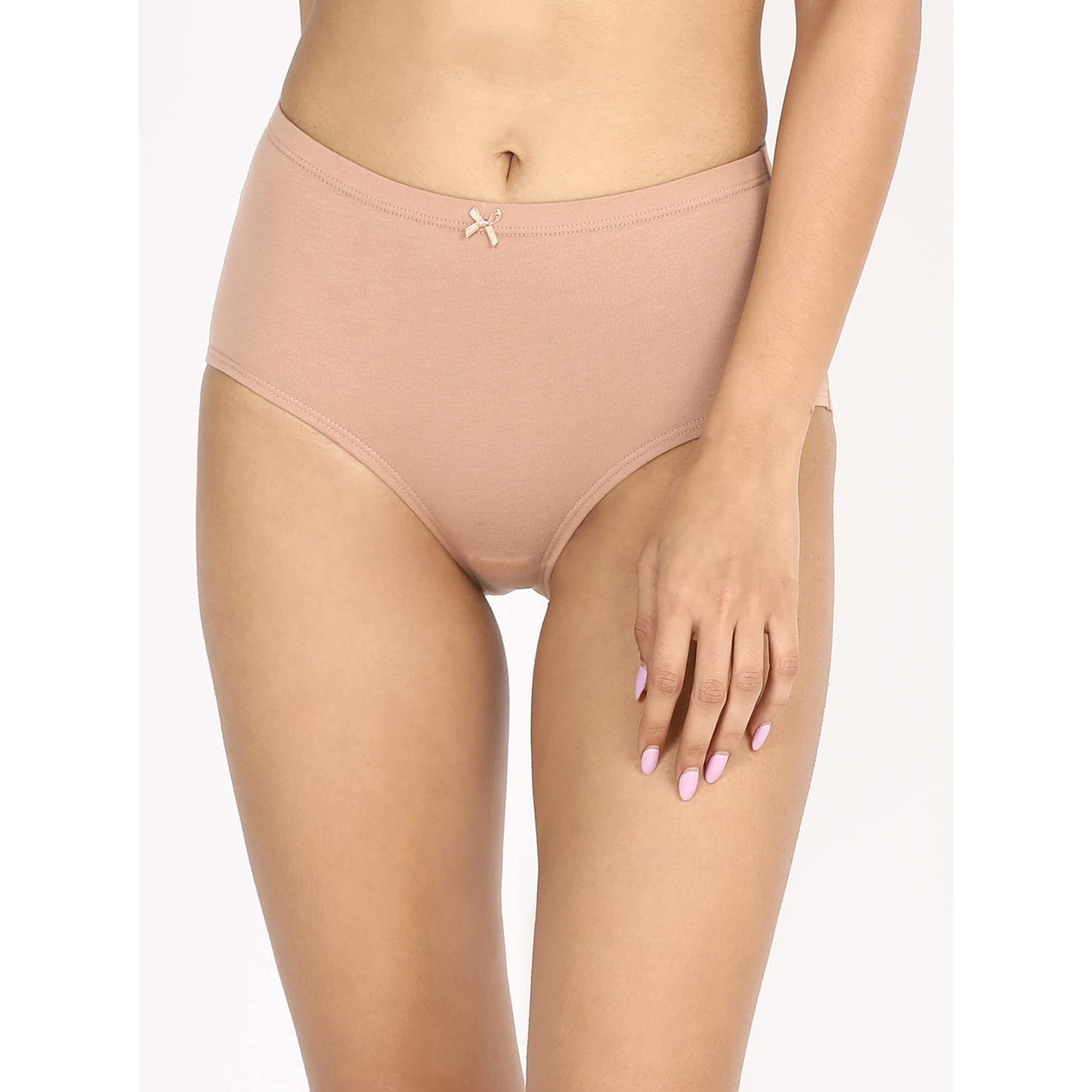NYKD Cotton Anti-Microbial Panties for Women, Seamless, High Rise, Full Brief, Stretch Full Rear Coverage with Inner Elastic Panty (Combo Pack of 3) Full Brief, NYP104, Black,Nude,Black, L, 1N