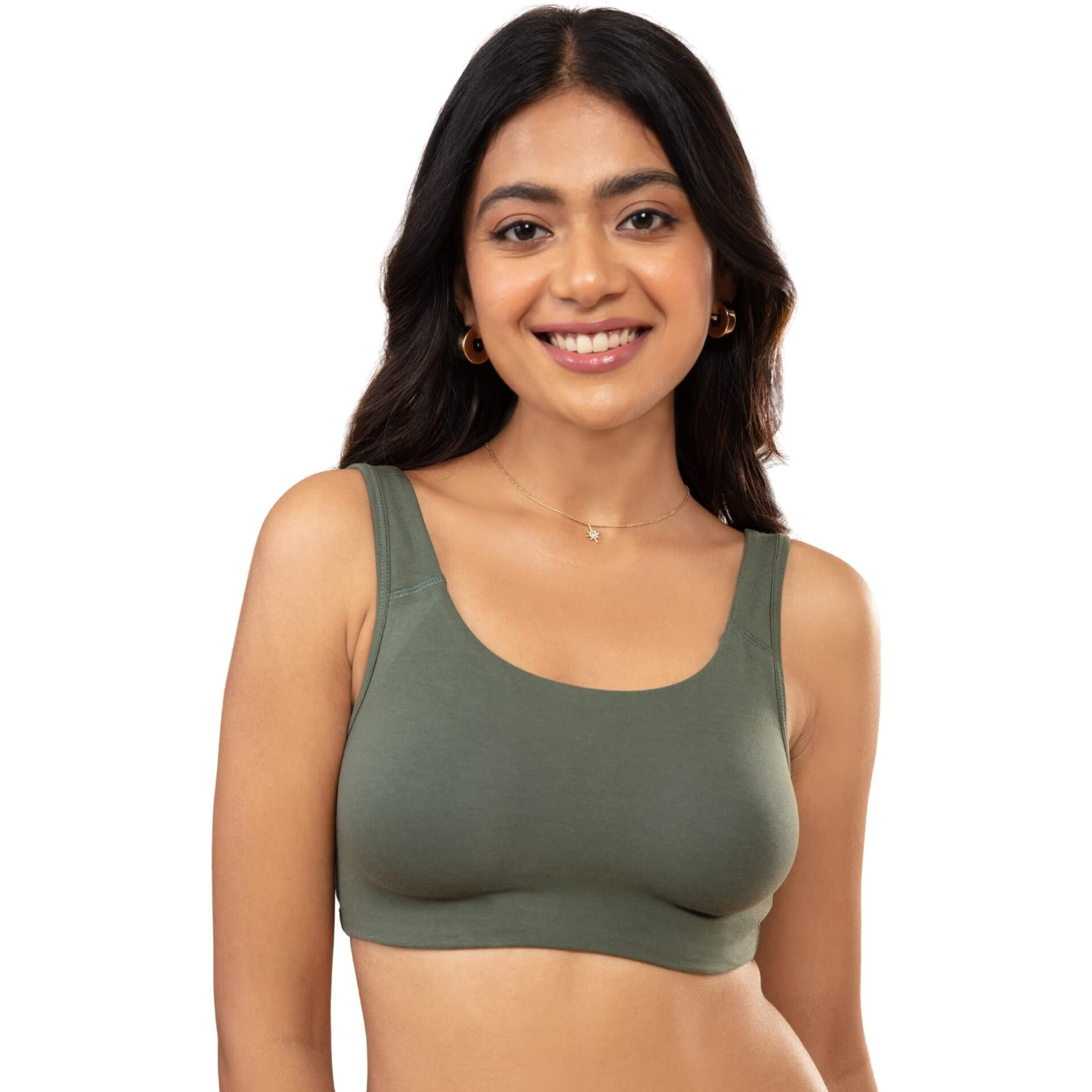 NYKD Soft Cup Easy Peasy Slip On Everyday Bra for Women, Wireless, Full Coverage, Support Shaper, Non Padded Sports Bra Bra, NYB113, Green, XL, 1N