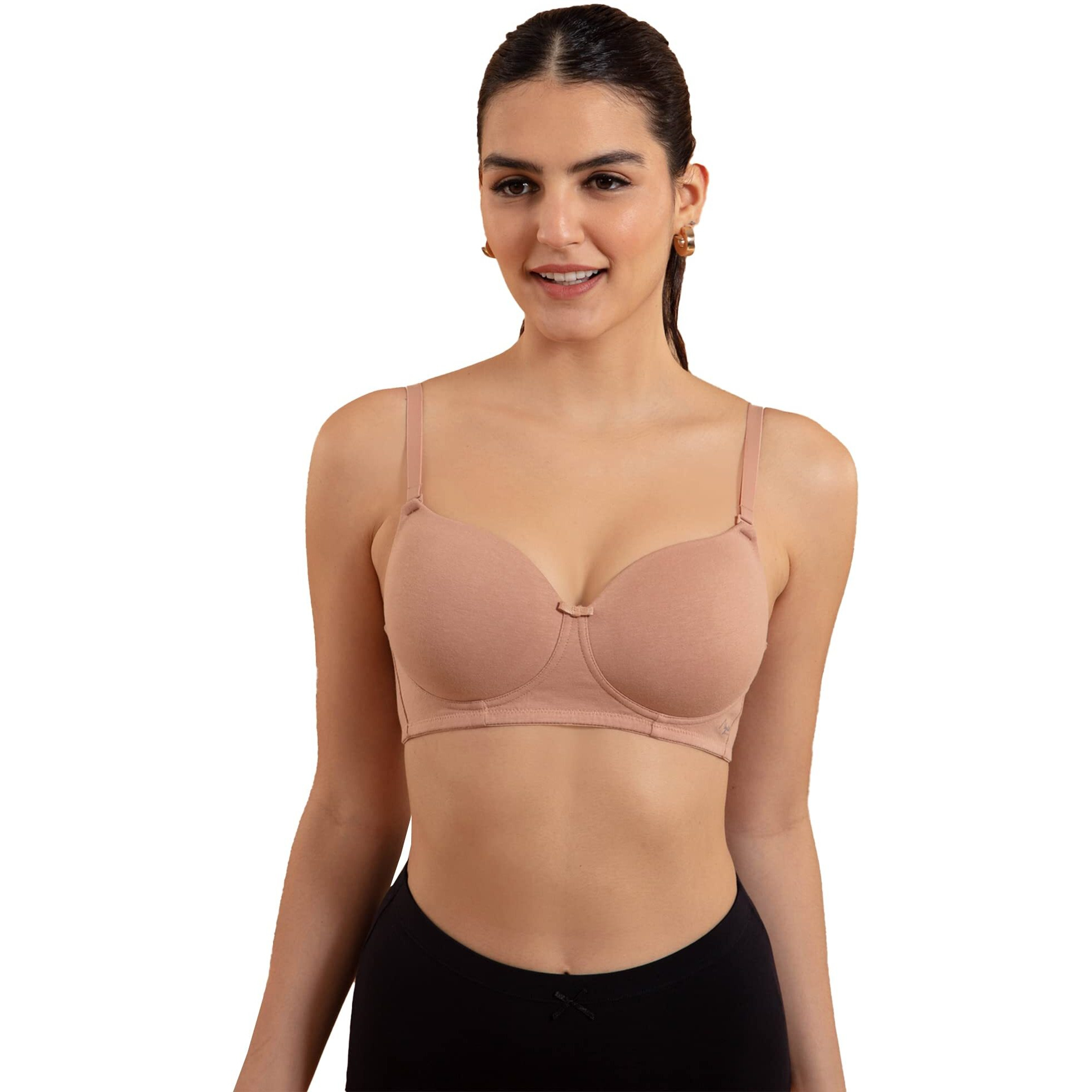 NYKD by Nykaa Breathe Cotton All Day Comfort Padded Non Wired T-Shirt Bra Nyb198 Dark Skin (32B)