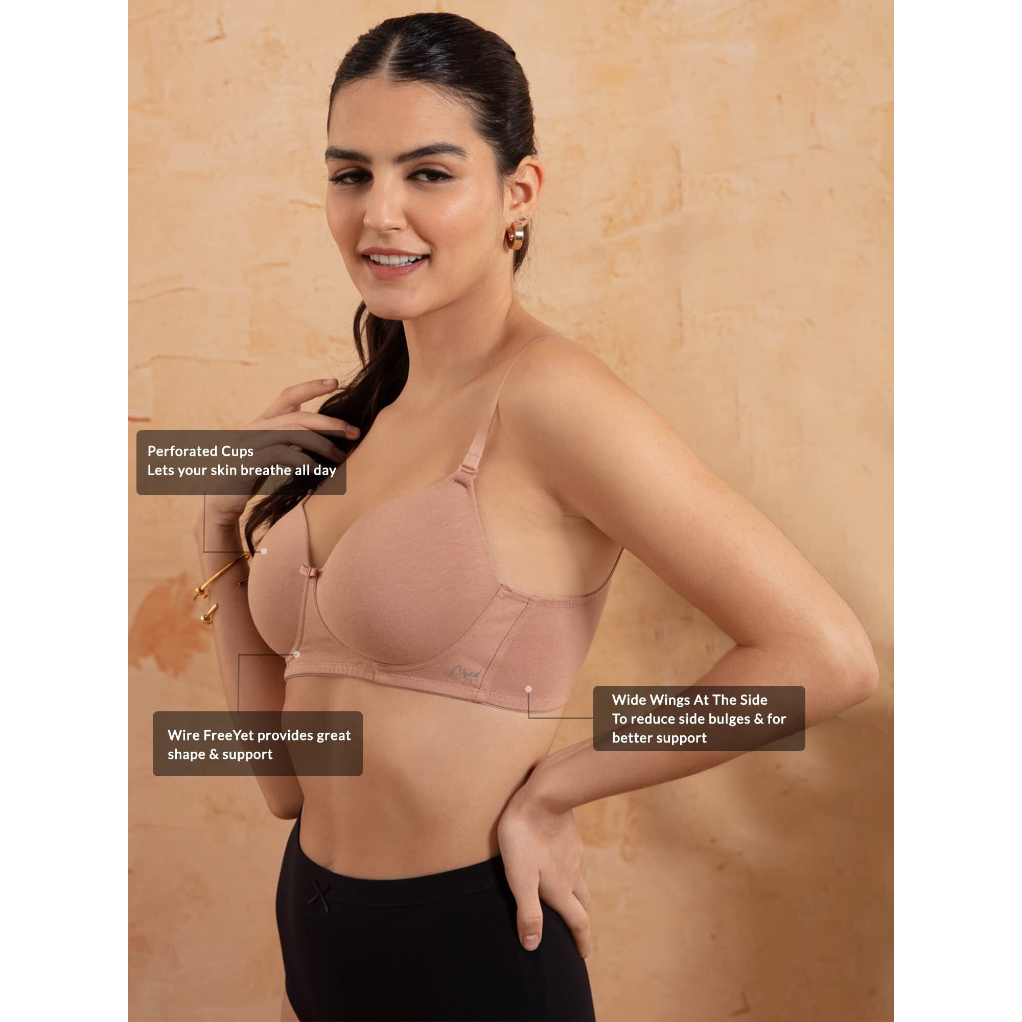 NYKD by Nykaa Breathe Cotton All Day Comfort Padded Non Wired T-Shirt Bra Nyb198 Dark Skin (32B)