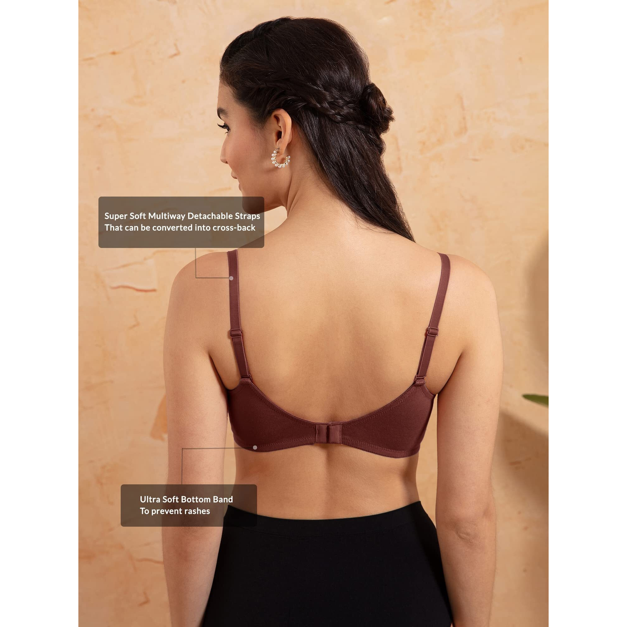 NYKD by Nykaa Breathe Cotton All Day Comfort Padded Non Wired T-Shirt Bra Nyb198 Brick (34C) Brown