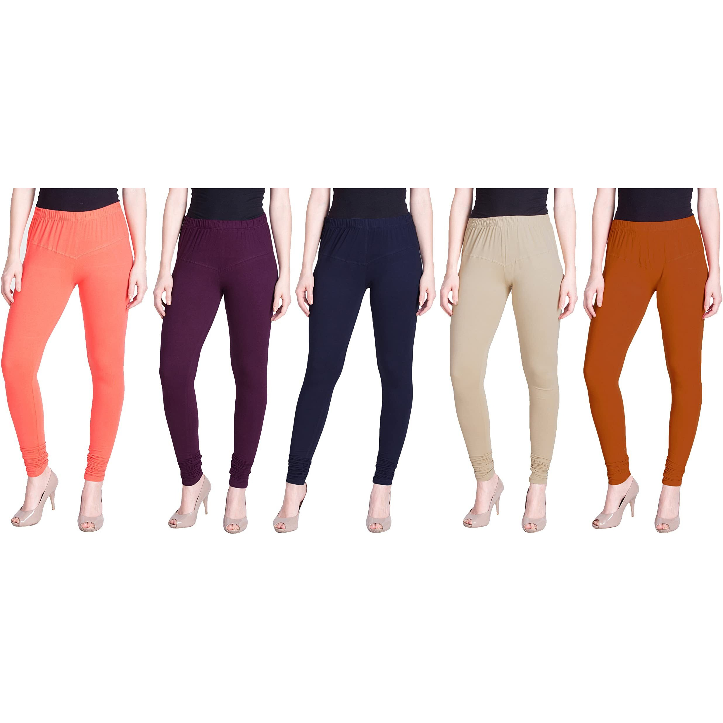 Lyra Women Regular Fit Solid Premium Cotton Churidar Leggings | Mid-Waist | Fashionwear Multicolour Large