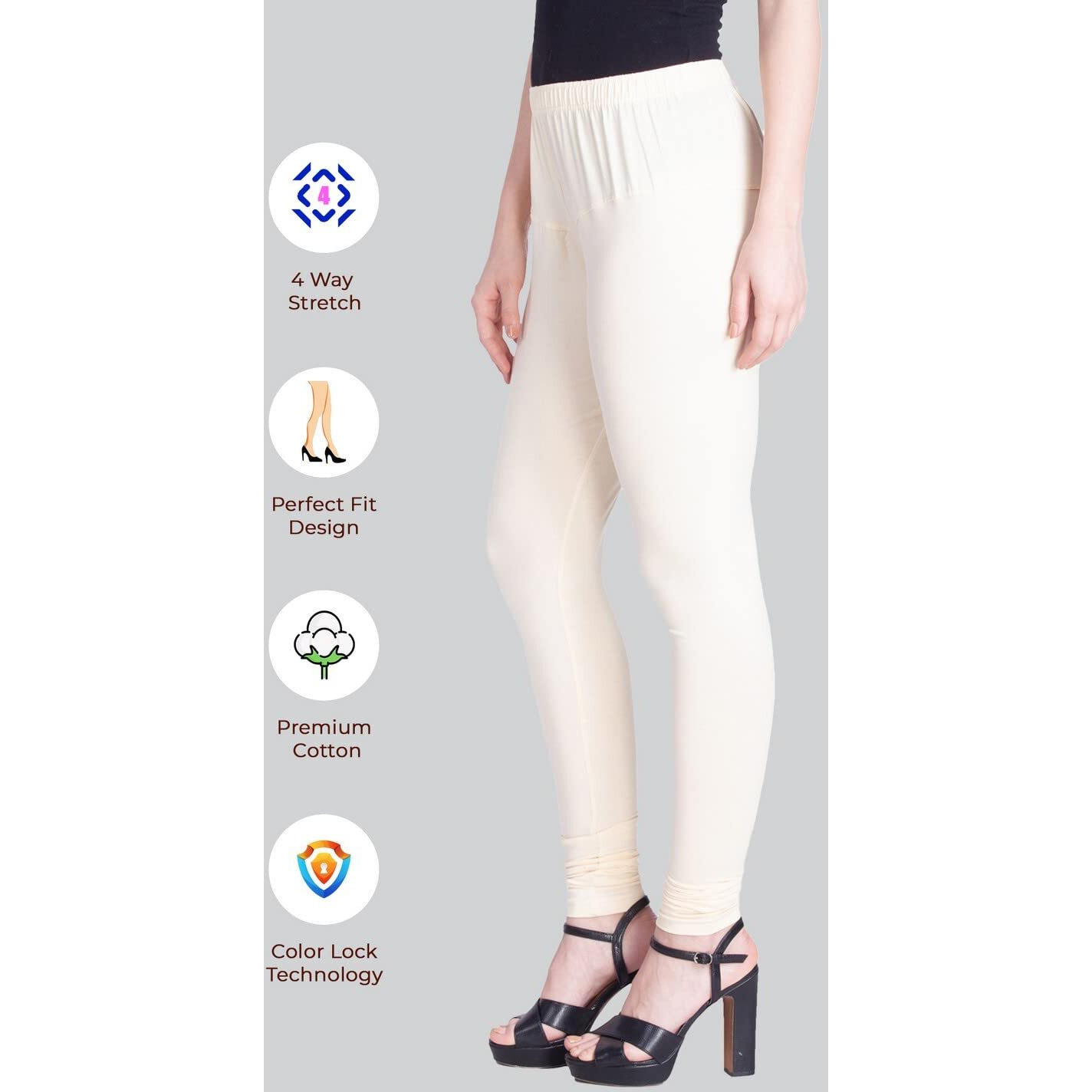 Lyra Women Solid Premium Cotton Churidar Leggings | Mid-Waist | Fashionwear