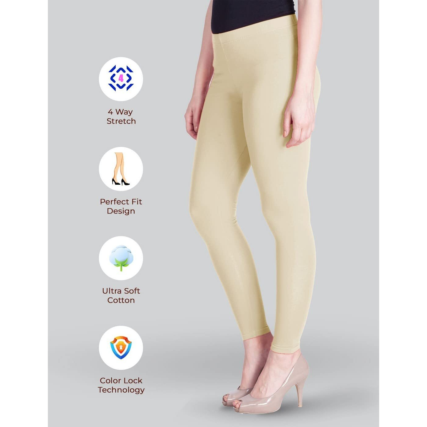 Lyra Women Solid Premium Cotton Churidar Leggings | Mid-Waist | Fashionwear