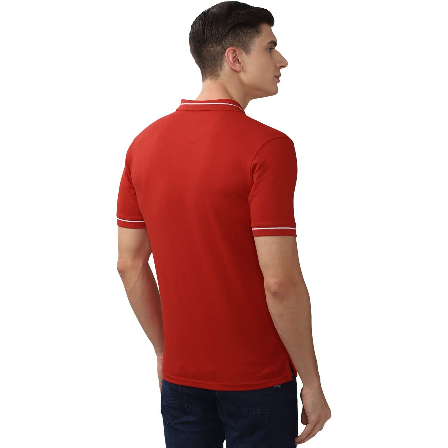 Peter England Men's Regular Fit Branded Insignia Half Sleeve Polo T-Shirt | Cotton Rich | Premium Pique Weave Red