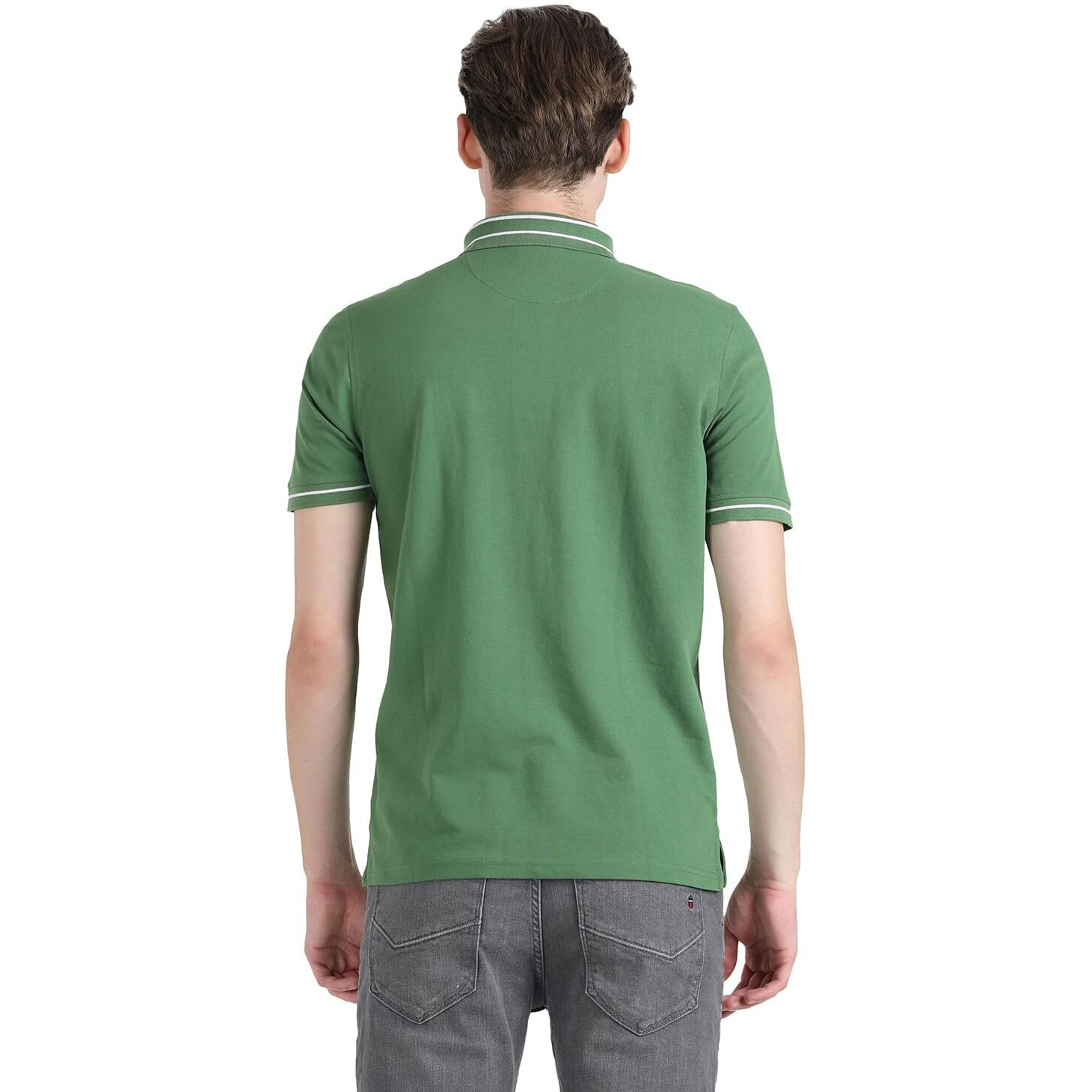 Peter England Men's Regular Fit Branded Insignia Half Sleeve Polo T-Shirt | Cotton Rich | Premium Pique Weave Forest Green