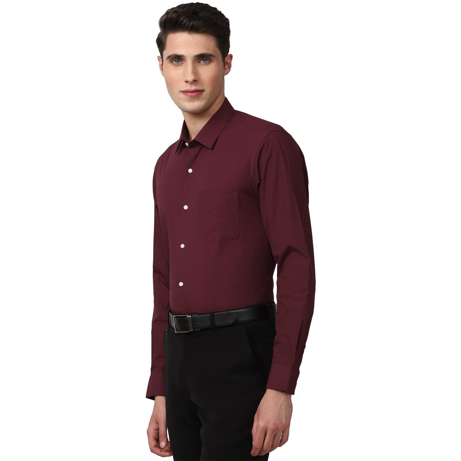 Peter England Men's Everday Regular Fit Solid Shirt | Cotton Rich | 5-Pin Pocketing