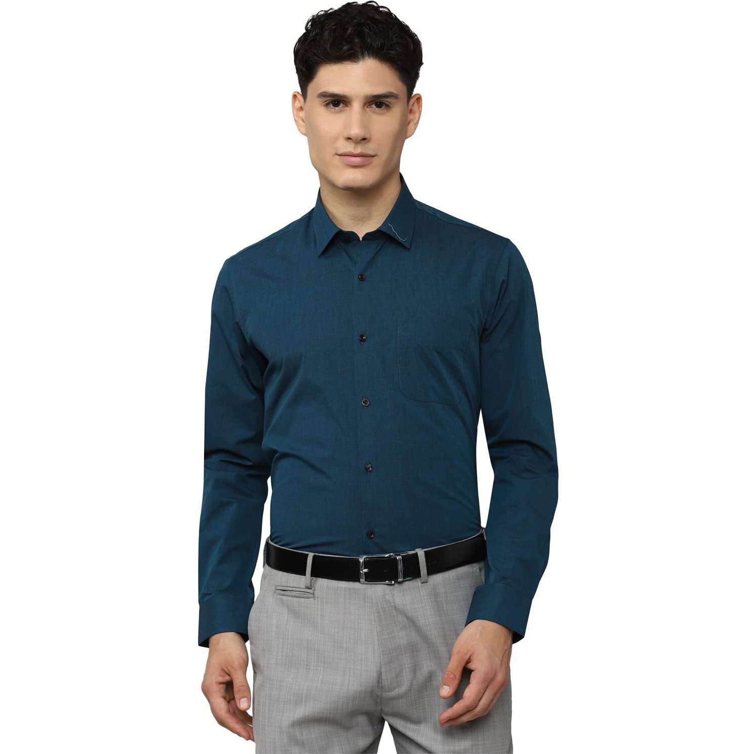 Peter England Men's Everday Regular Fit Solid Shirt | Cotton Rich | 5-Pin Pocketing Navy