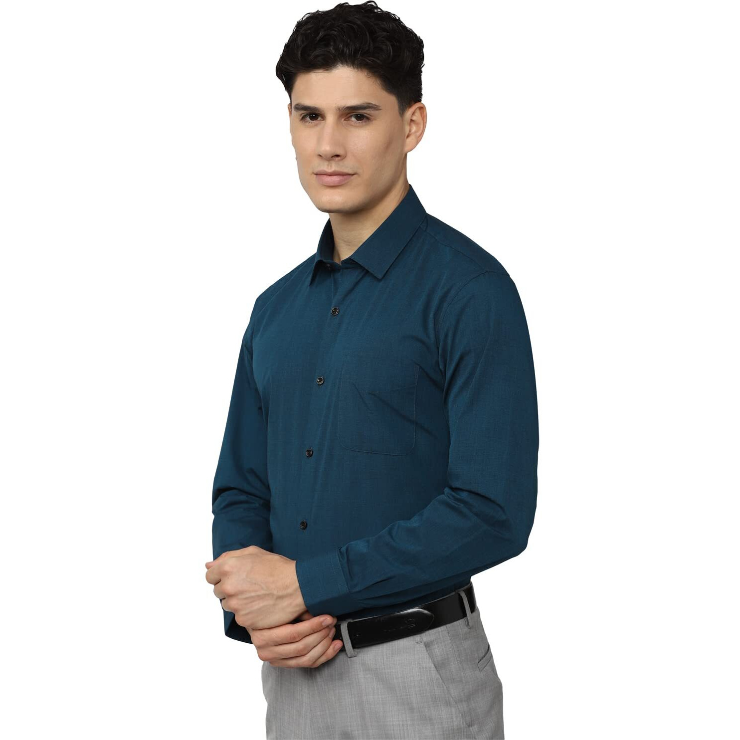 Peter England Men's Everday Regular Fit Solid Shirt | Cotton Rich | 5-Pin Pocketing Navy