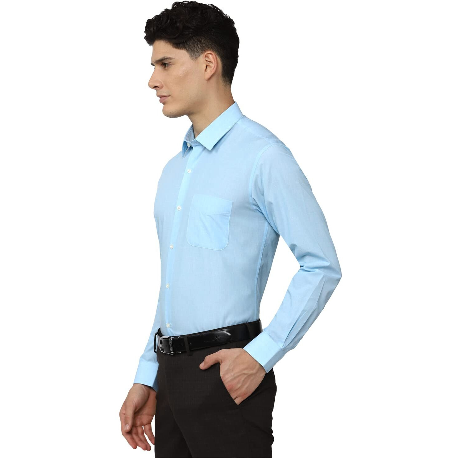 Peter England Men's Everday Regular Fit Solid Shirt | Cotton Rich | 5-Pin Pocketing Light Blue