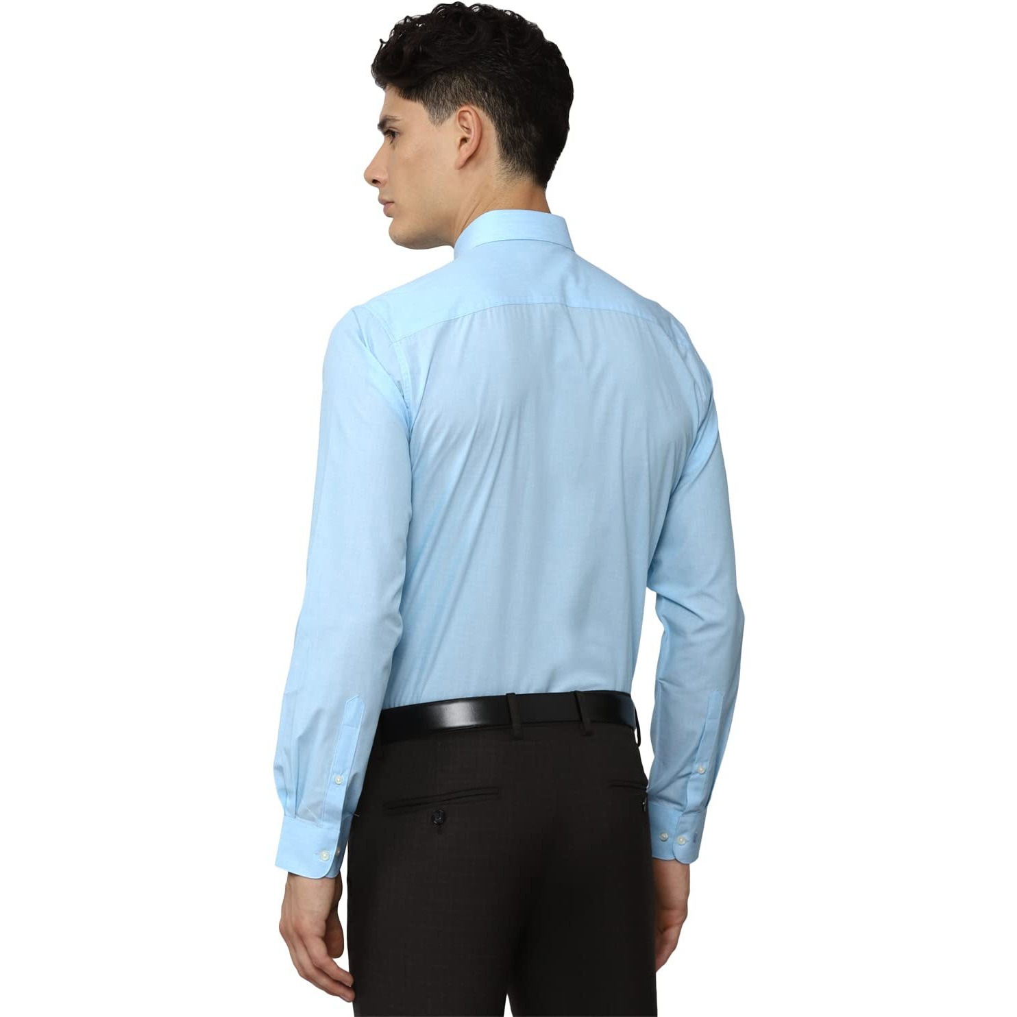 Peter England Men's Everday Regular Fit Solid Shirt | Cotton Rich | 5-Pin Pocketing Light Blue