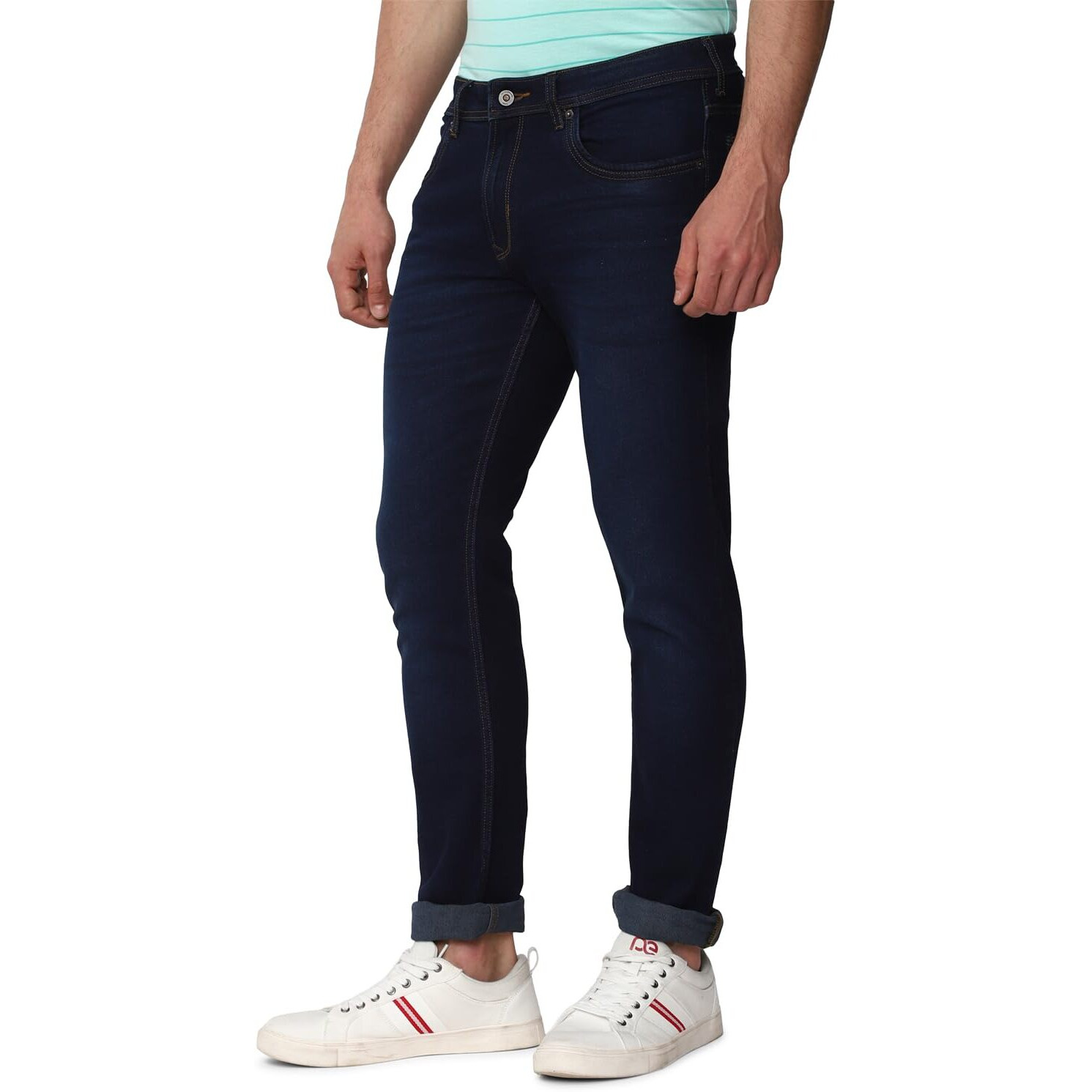 Peter England Men's Classic Tapered Stretchable Twill Jeans Navy Blue